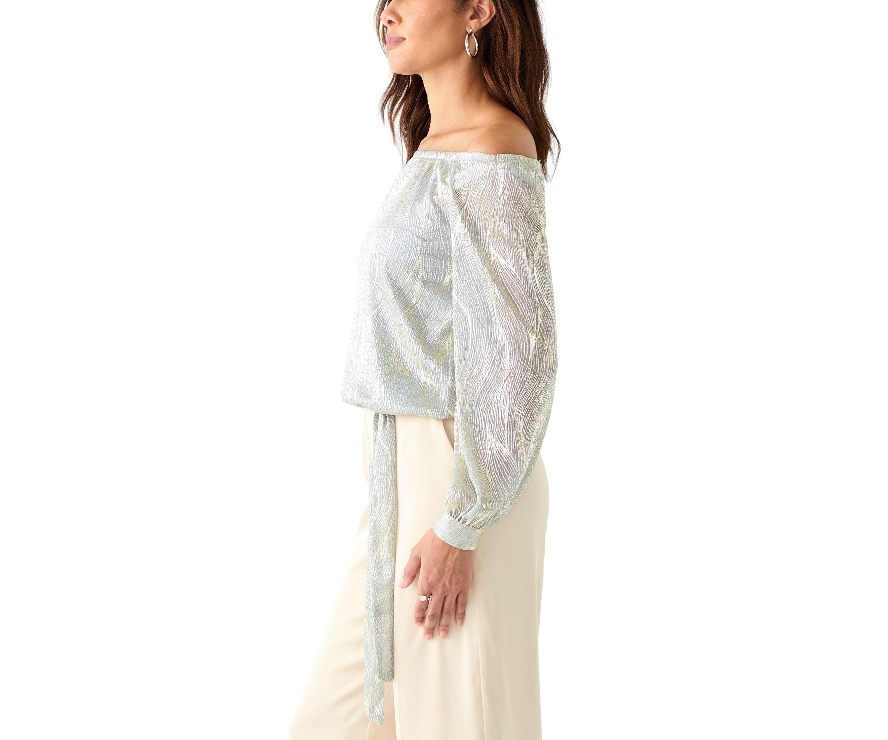 Petite Off the Shoulder Tie Bottom Blouse