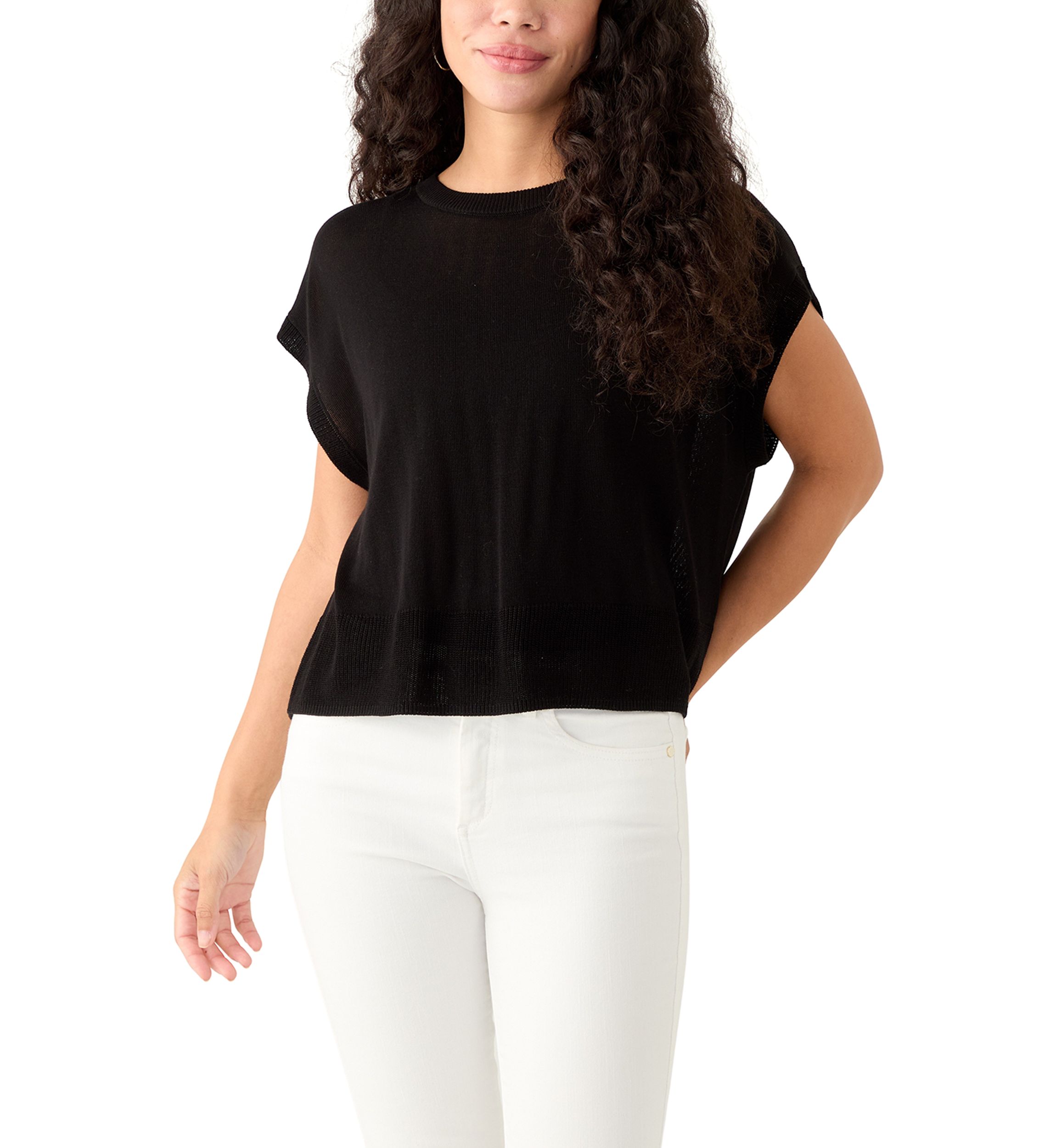 Petite Cap Sleeve Crew Neck Sweater 
