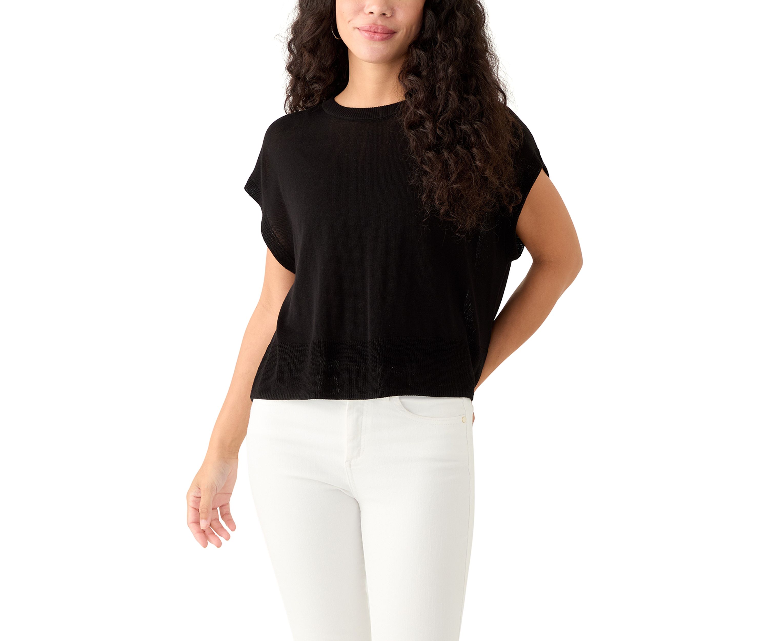 Petite Cap Sleeve Crew Neck Sweater 