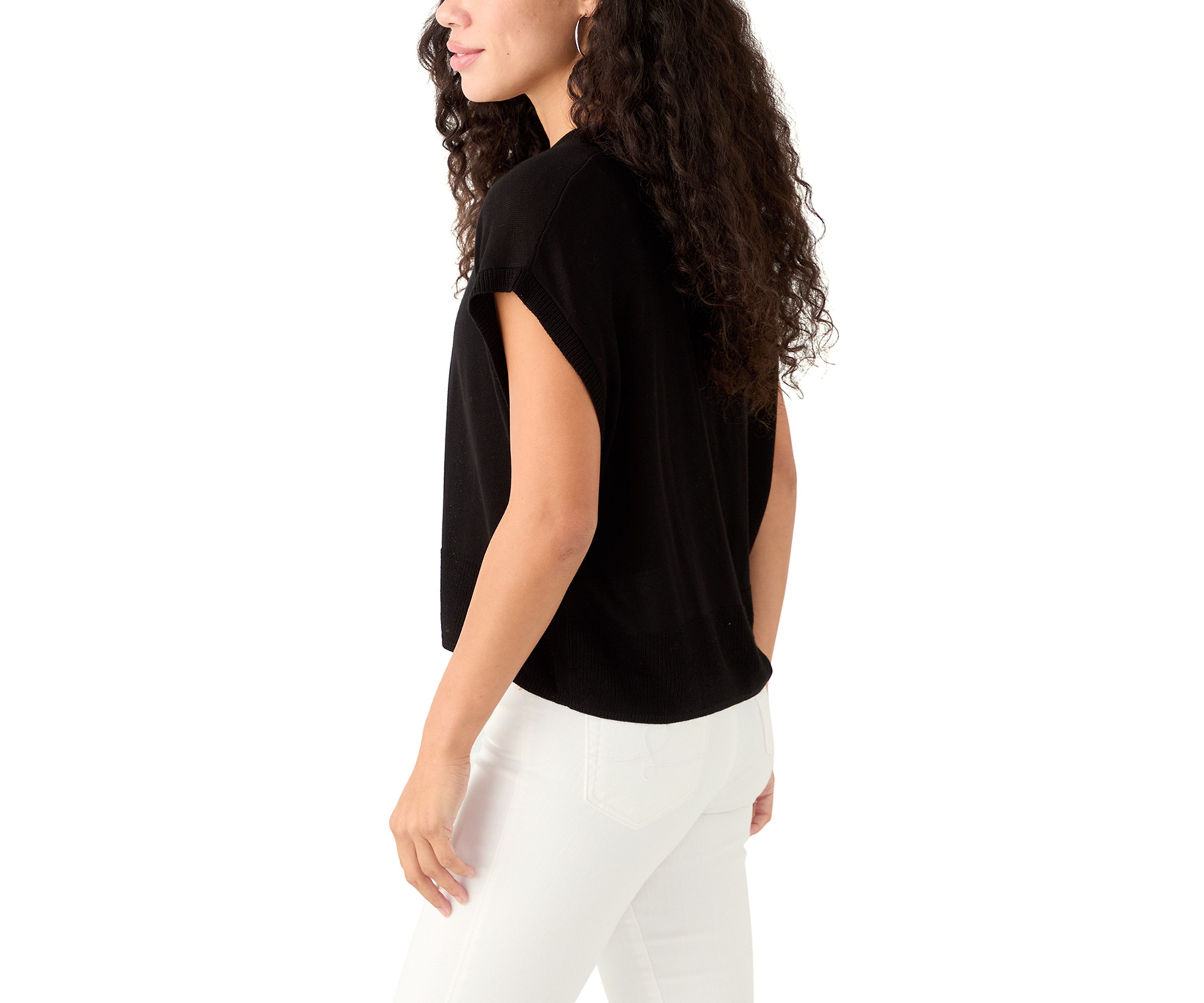 Petite Cap Sleeve Crew Neck Sweater 
