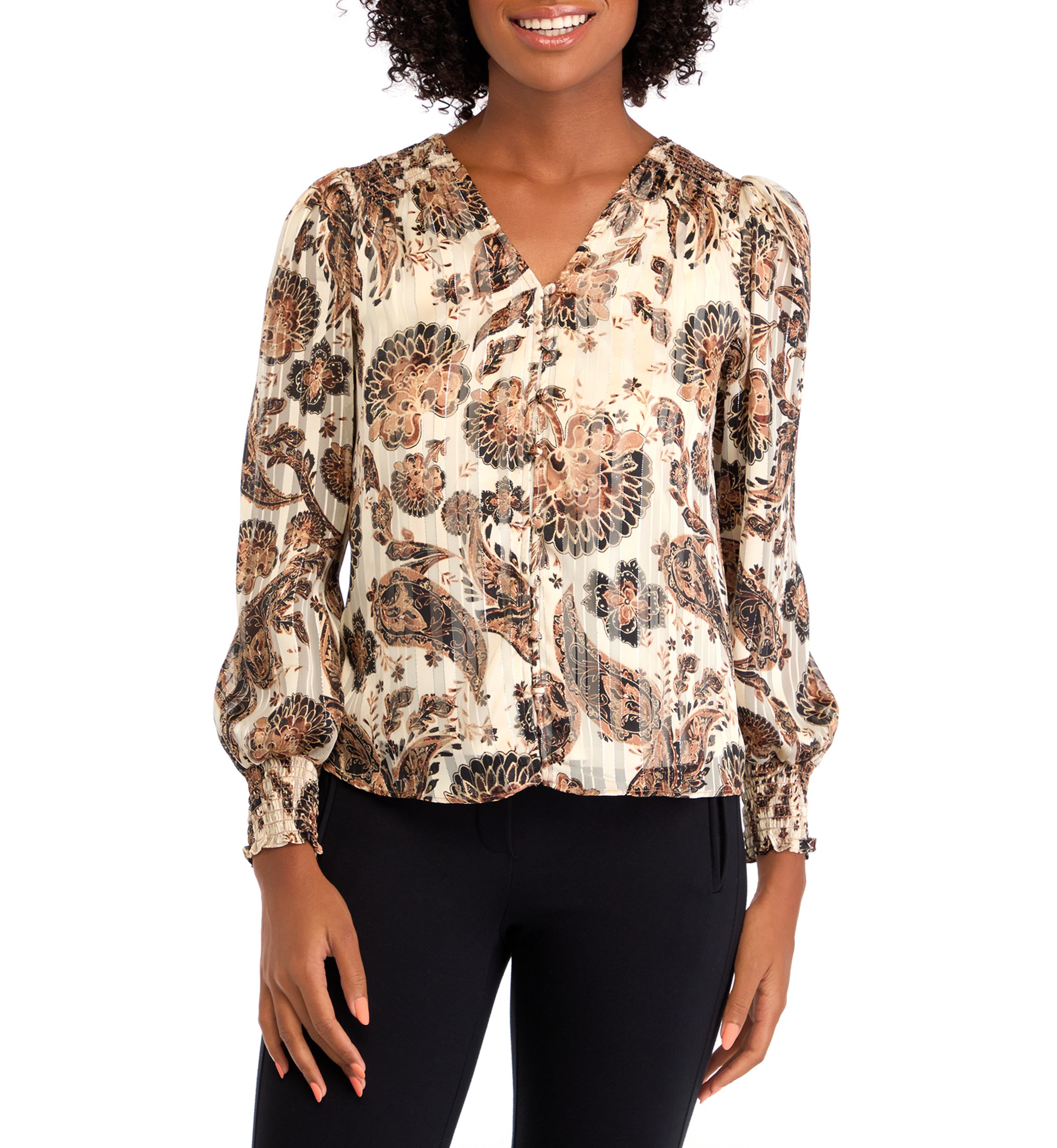 Petite Smocked Detail V-Neck Top 