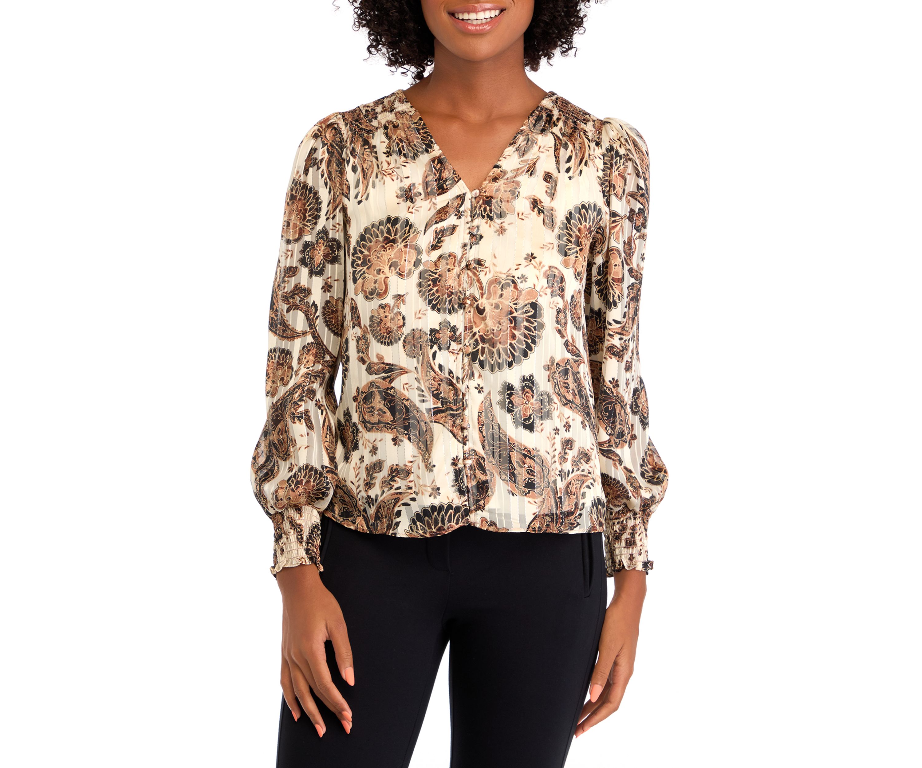 Petite Smocked Detail V-Neck Top 
