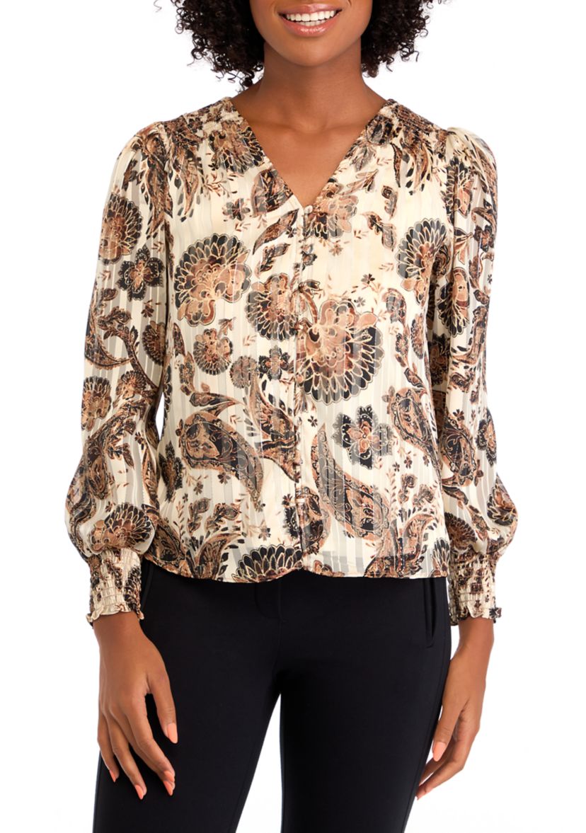 Petite Smocked Detail V-Neck Top 