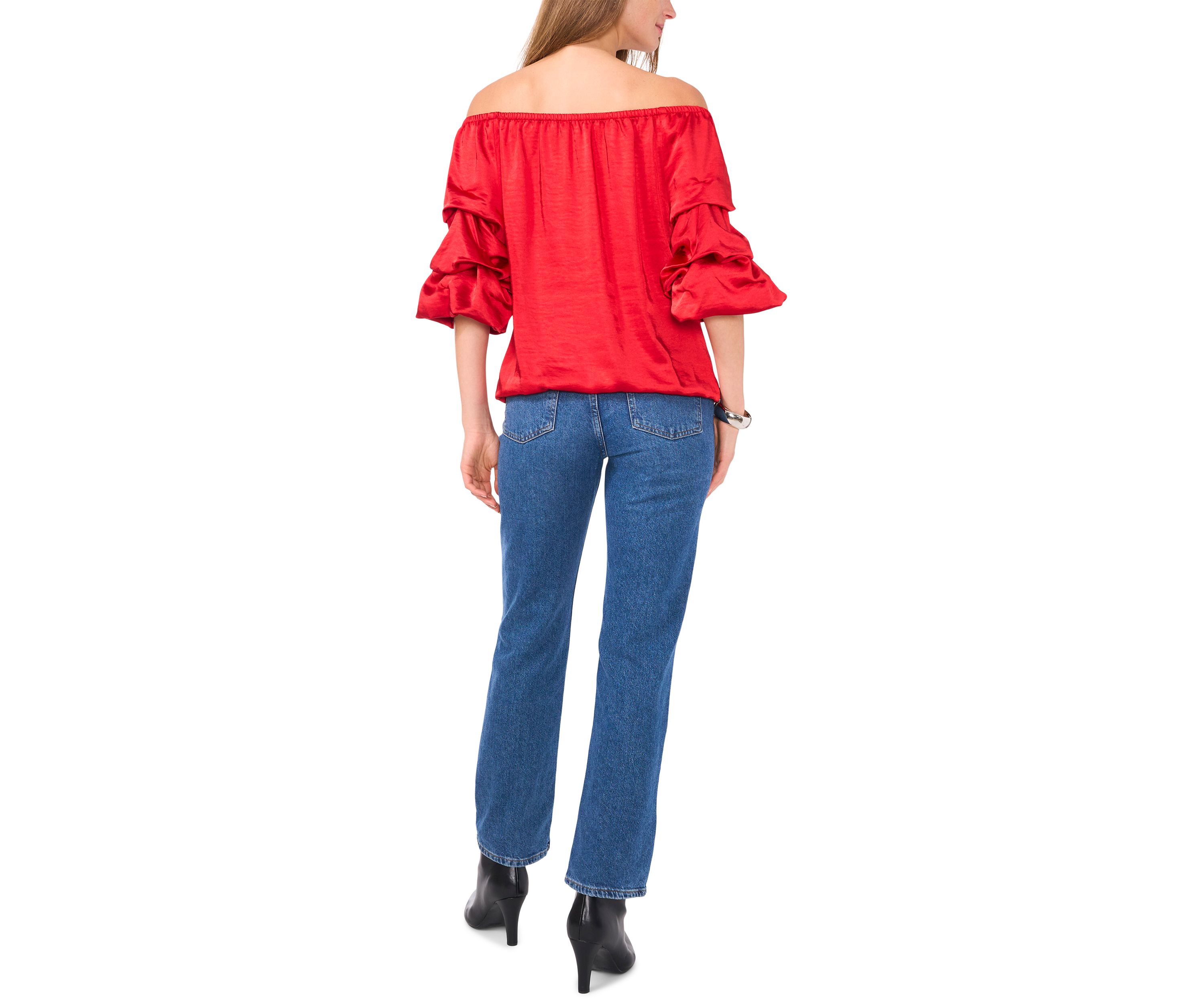 Petite Satin Cha Cha Sleeve Off the Shoulder Top 
