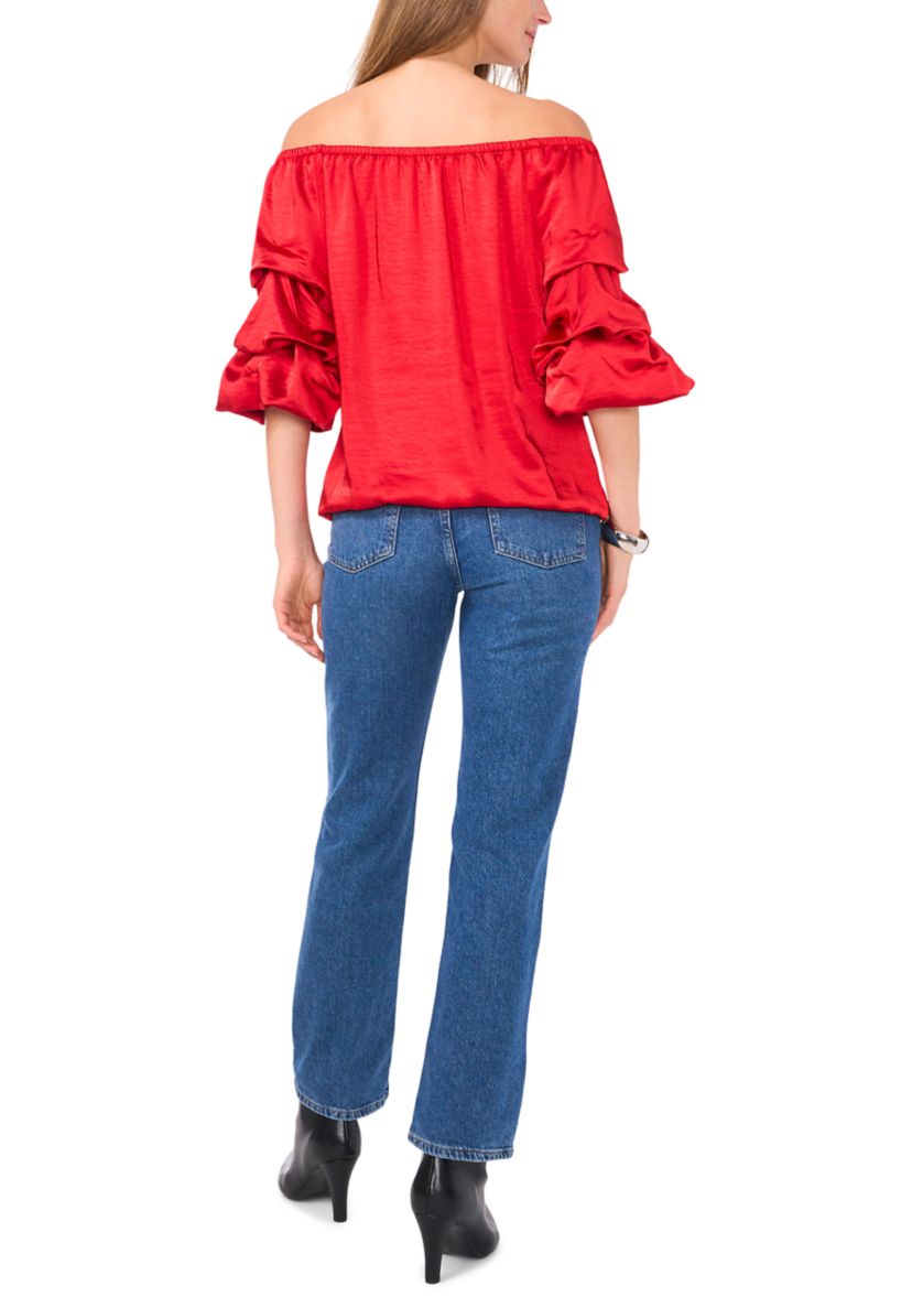 Petite Satin Cha Cha Sleeve Off the Shoulder Top 