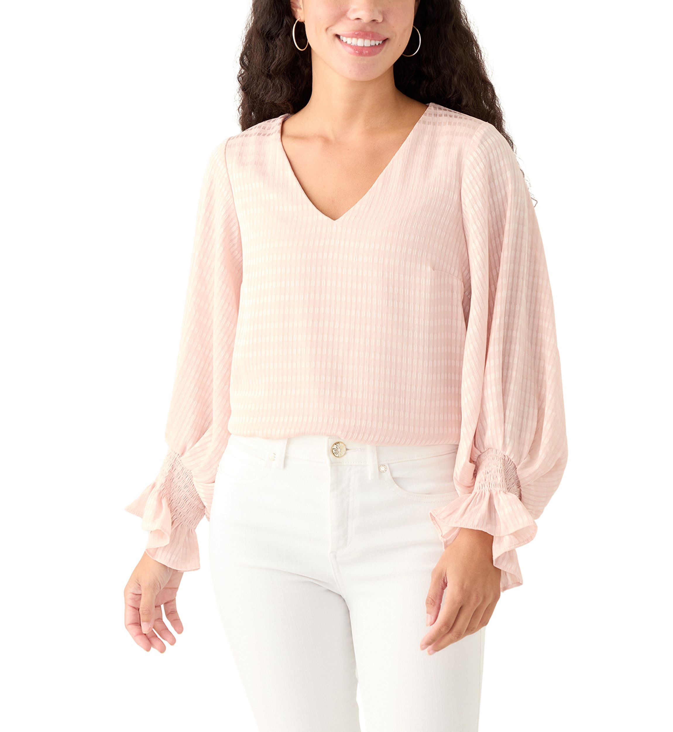 Petite V-Neck Smock Blouse