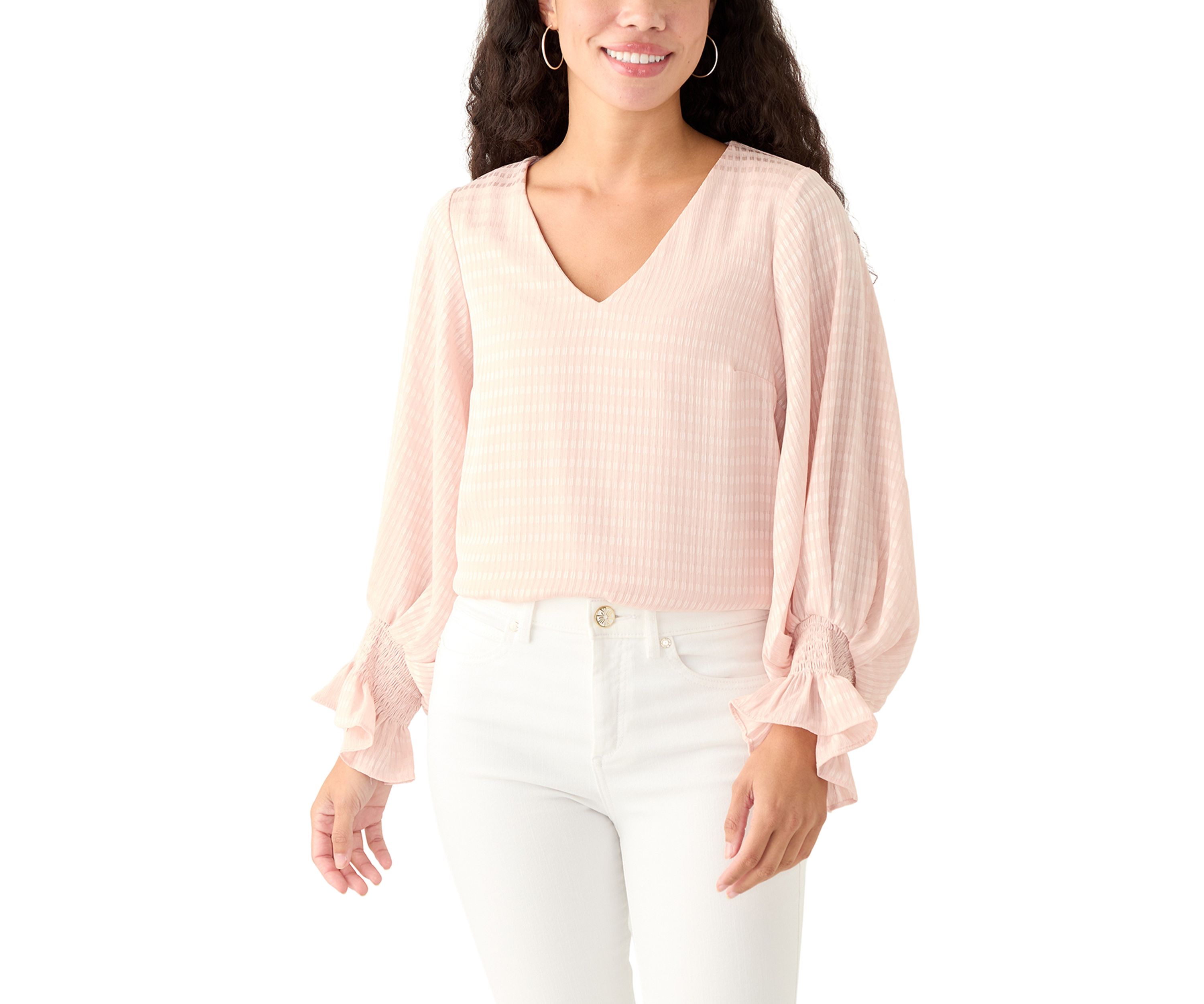 Petite V-Neck Smock Blouse