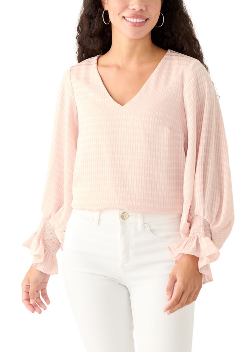 Petite V-Neck Smock Blouse