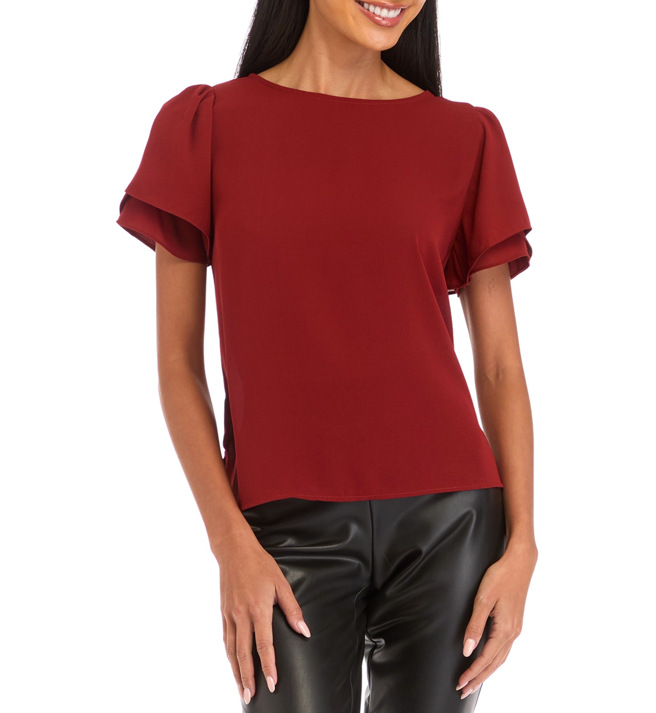 Petite Short Sleeve Woven Top