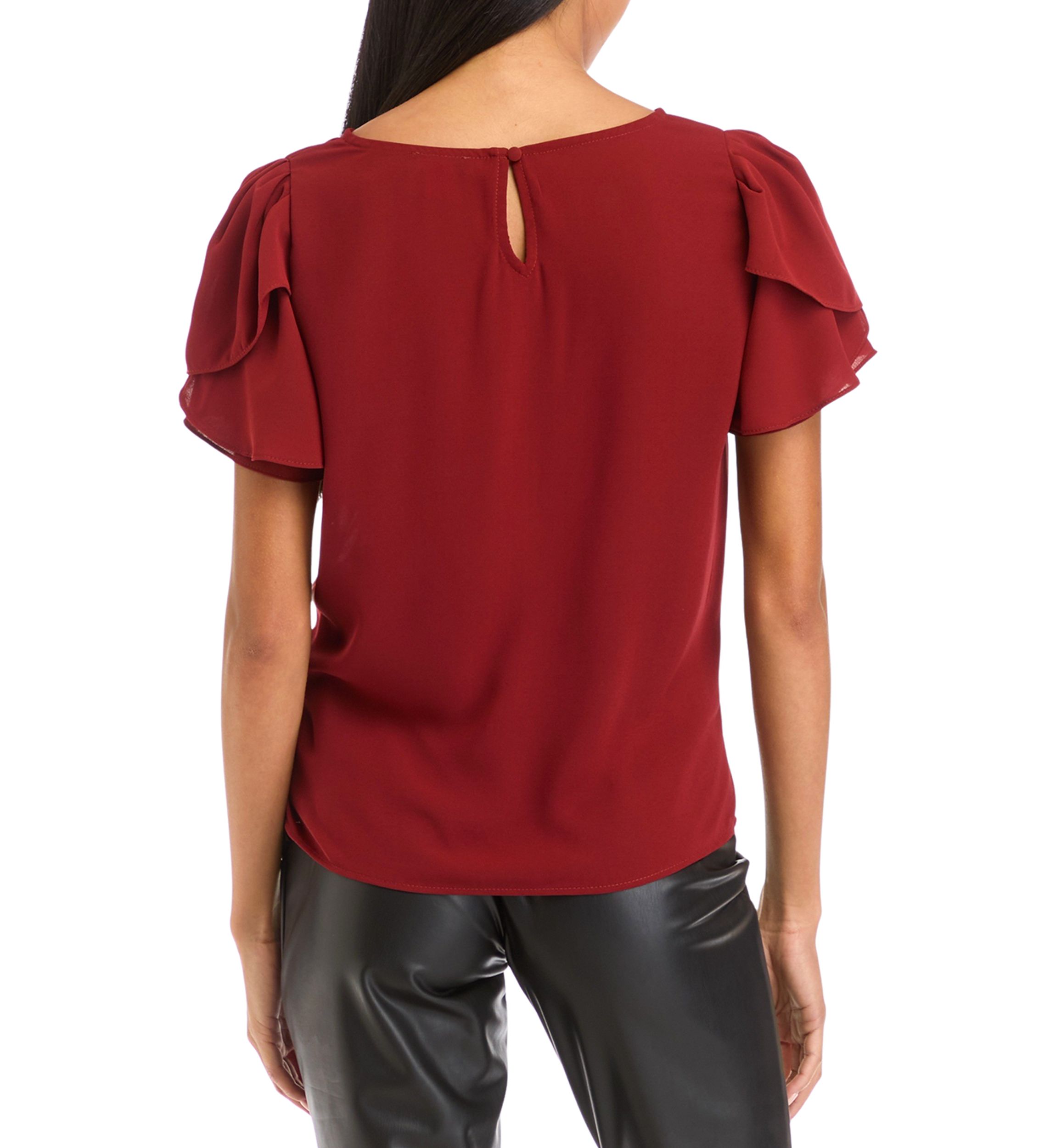 Petite Short Sleeve Woven Top