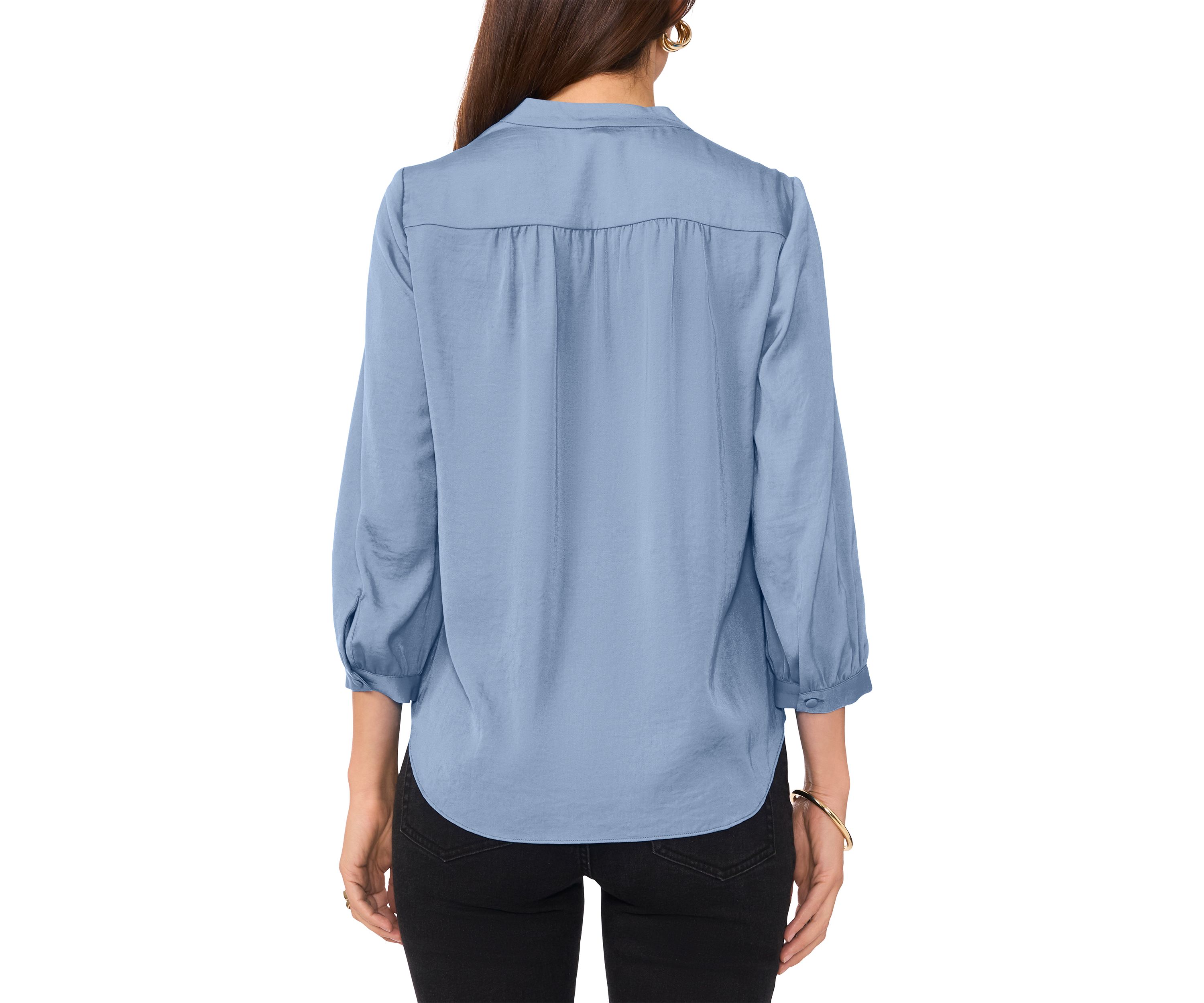 Womens 3/4 Sleeve Split Neck Rumple Blouse