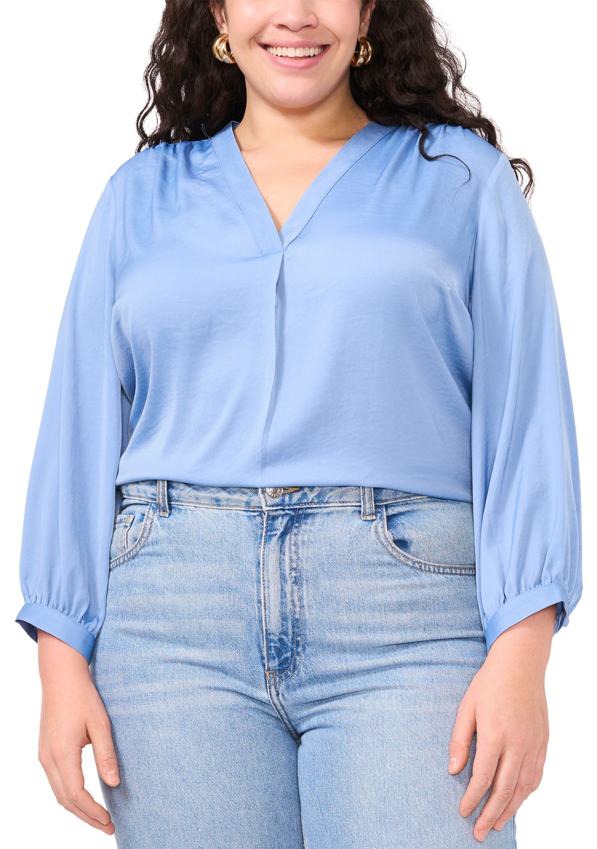 Plus Size 3/4 Sleeve V-Neck Blouse 