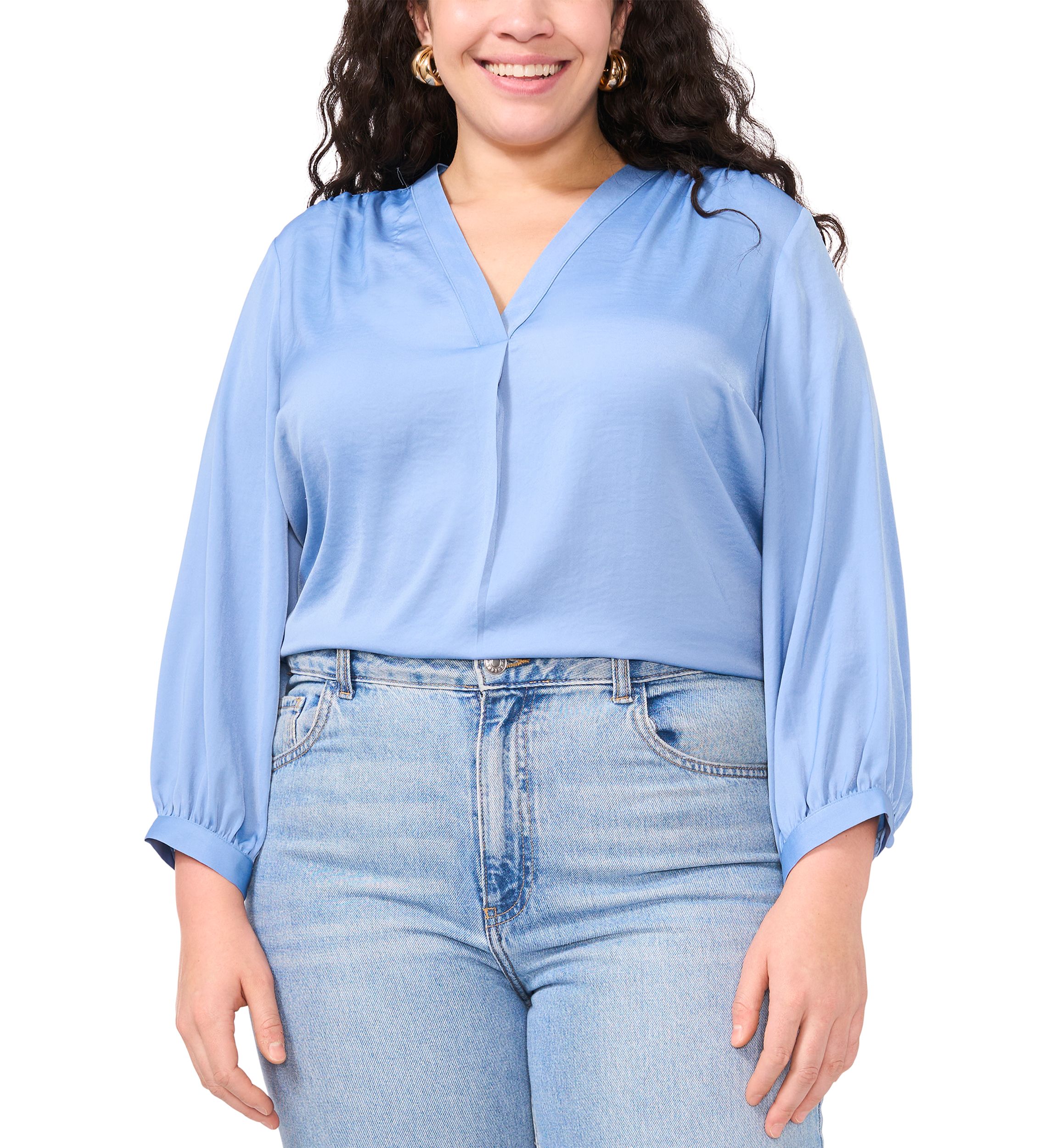 Plus Size 3/4 Sleeve V-Neck Blouse 