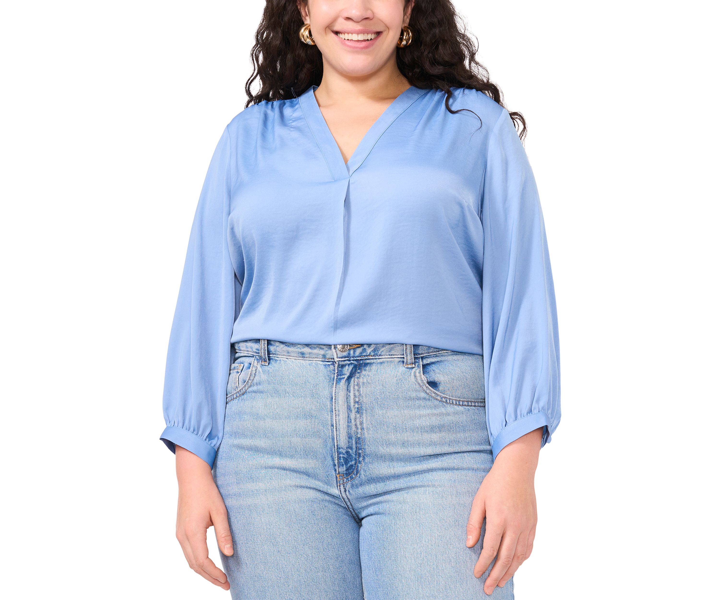 Plus Size 3/4 Sleeve V-Neck Blouse 