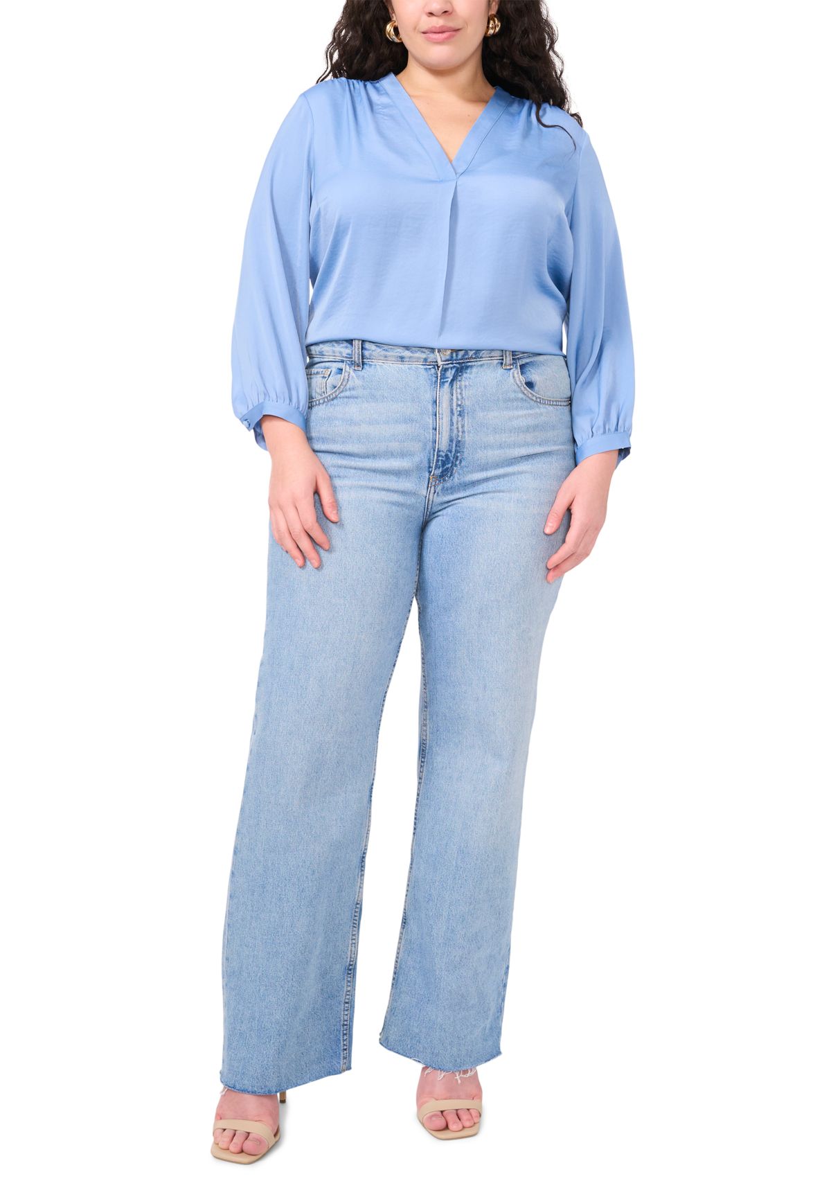 Plus Size 3/4 Sleeve V-Neck Blouse 