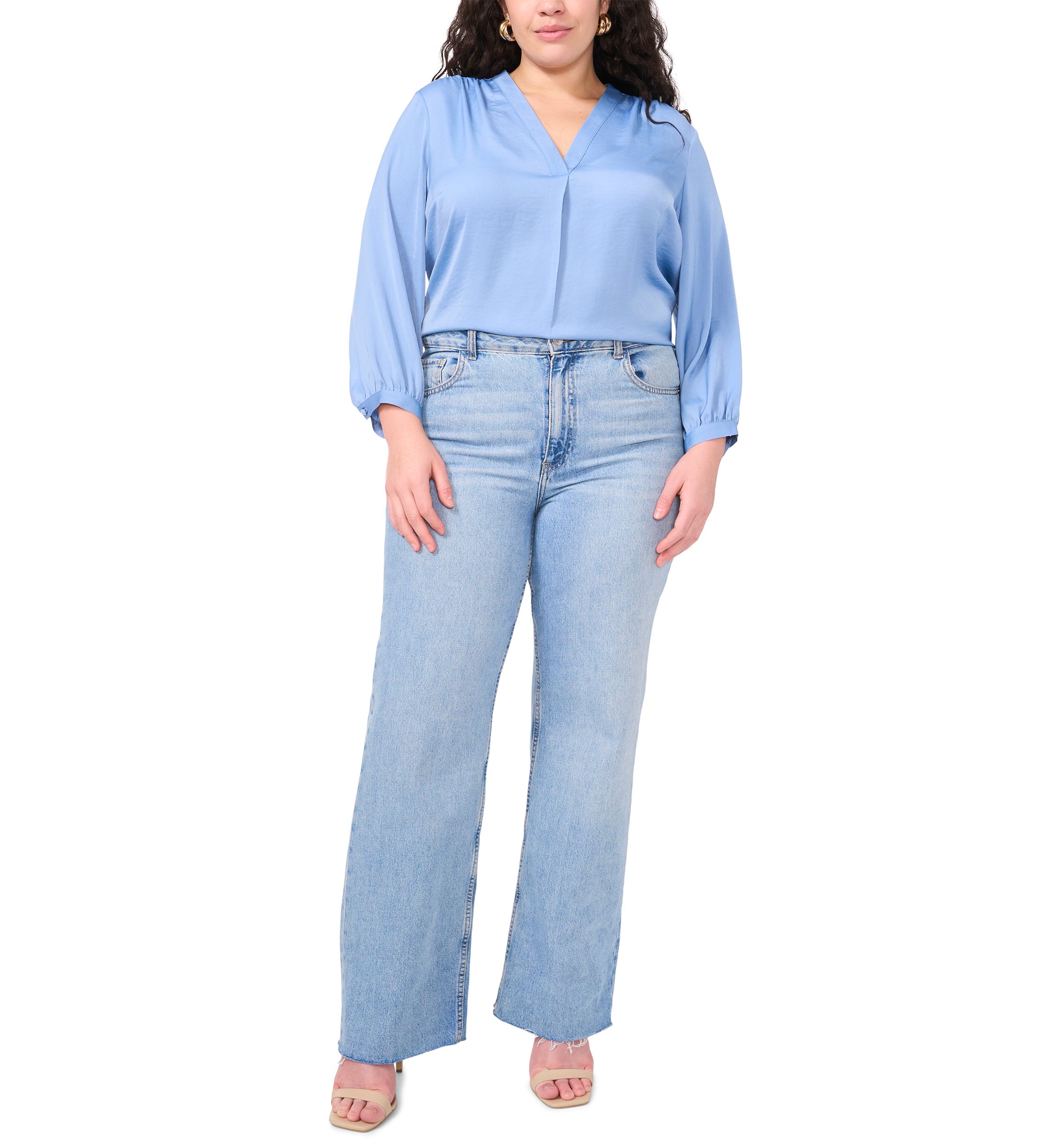 Plus Size 3/4 Sleeve V-Neck Blouse 