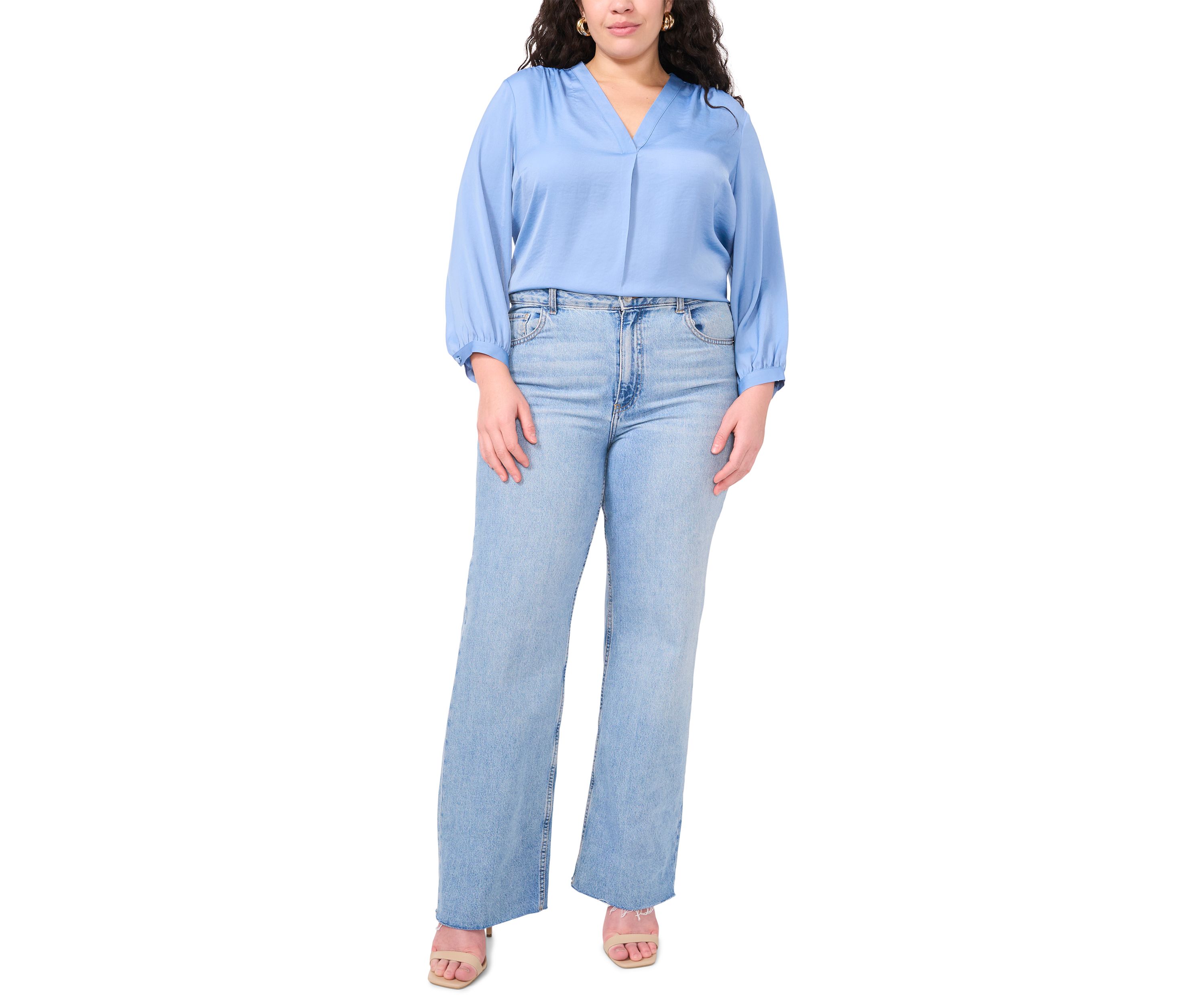 Plus Size 3/4 Sleeve V-Neck Blouse 
