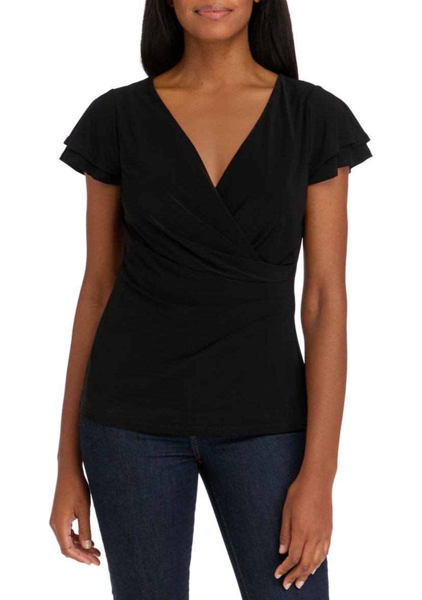 Womens Flutter Sleeve Wrap Top 