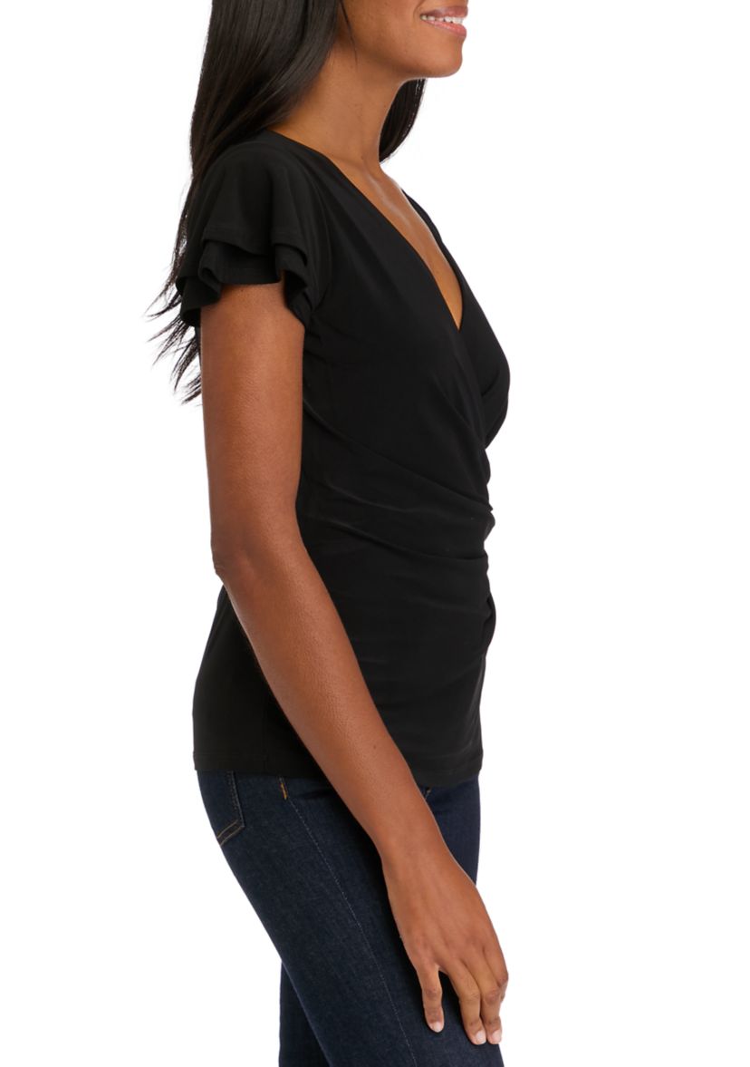 Womens Flutter Sleeve Wrap Top 