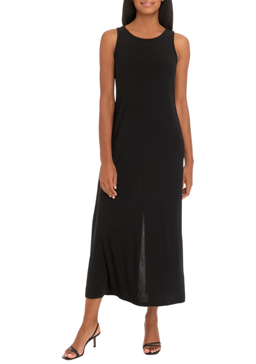 Womens Sleeveless Solid Midi Dress