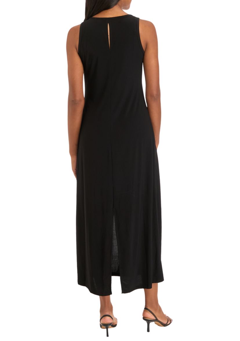 Womens Sleeveless Solid Midi Dress
