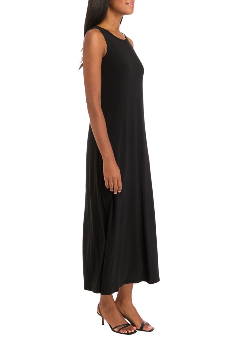 Womens Sleeveless Solid Midi Dress