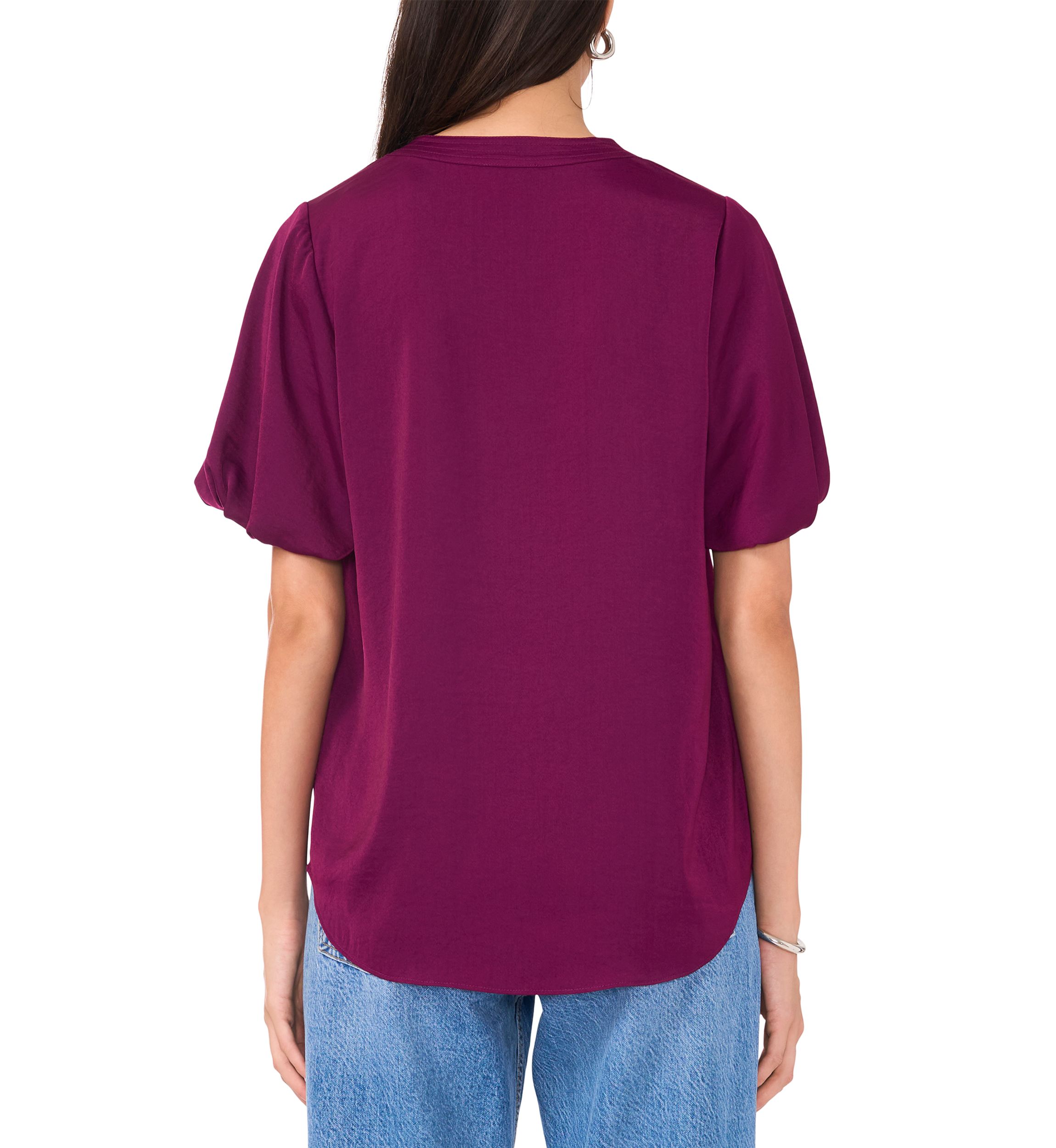 Womens Puff Sleeve Split Neck Blouse
