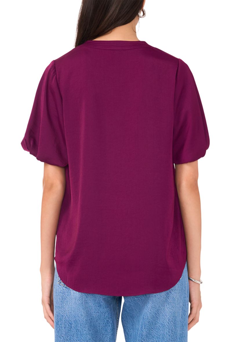 Womens Puff Sleeve Split Neck Blouse