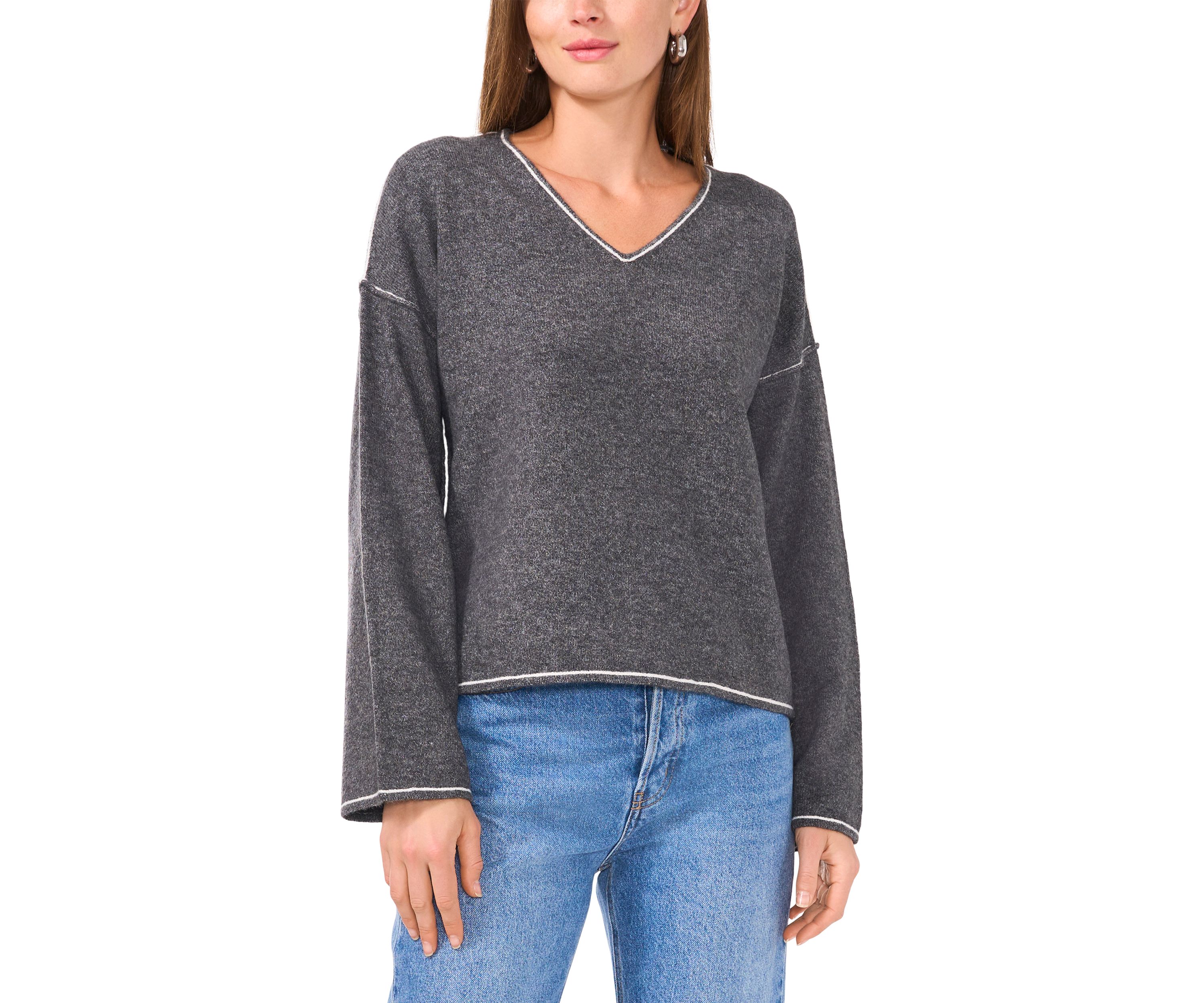 Womens Tipped V-Neck Sweater