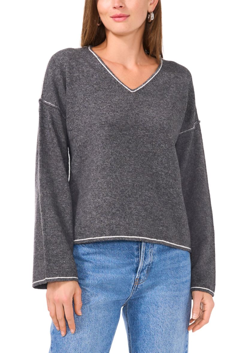 Womens Tipped V-Neck Sweater