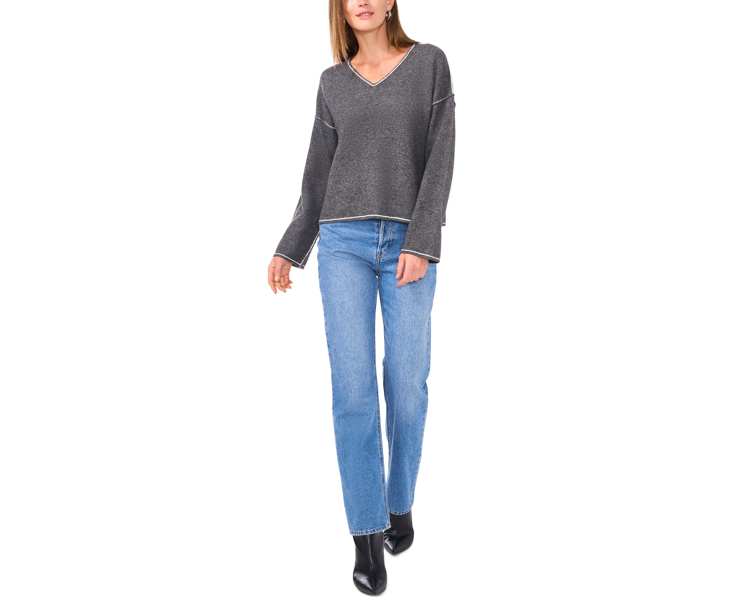 Womens Tipped V-Neck Sweater