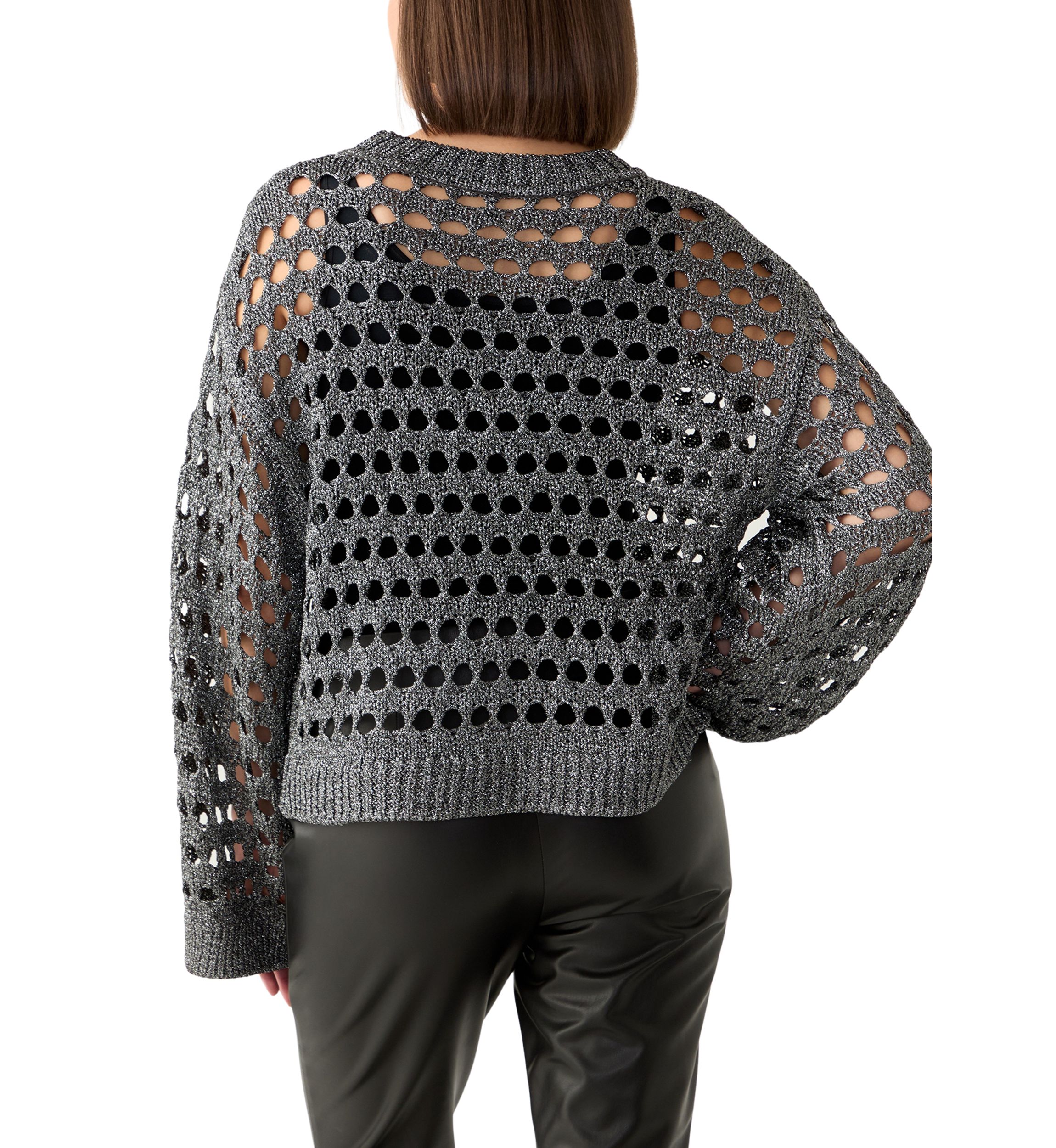 Womens Long Sleeve Lurex Crochet Sweater