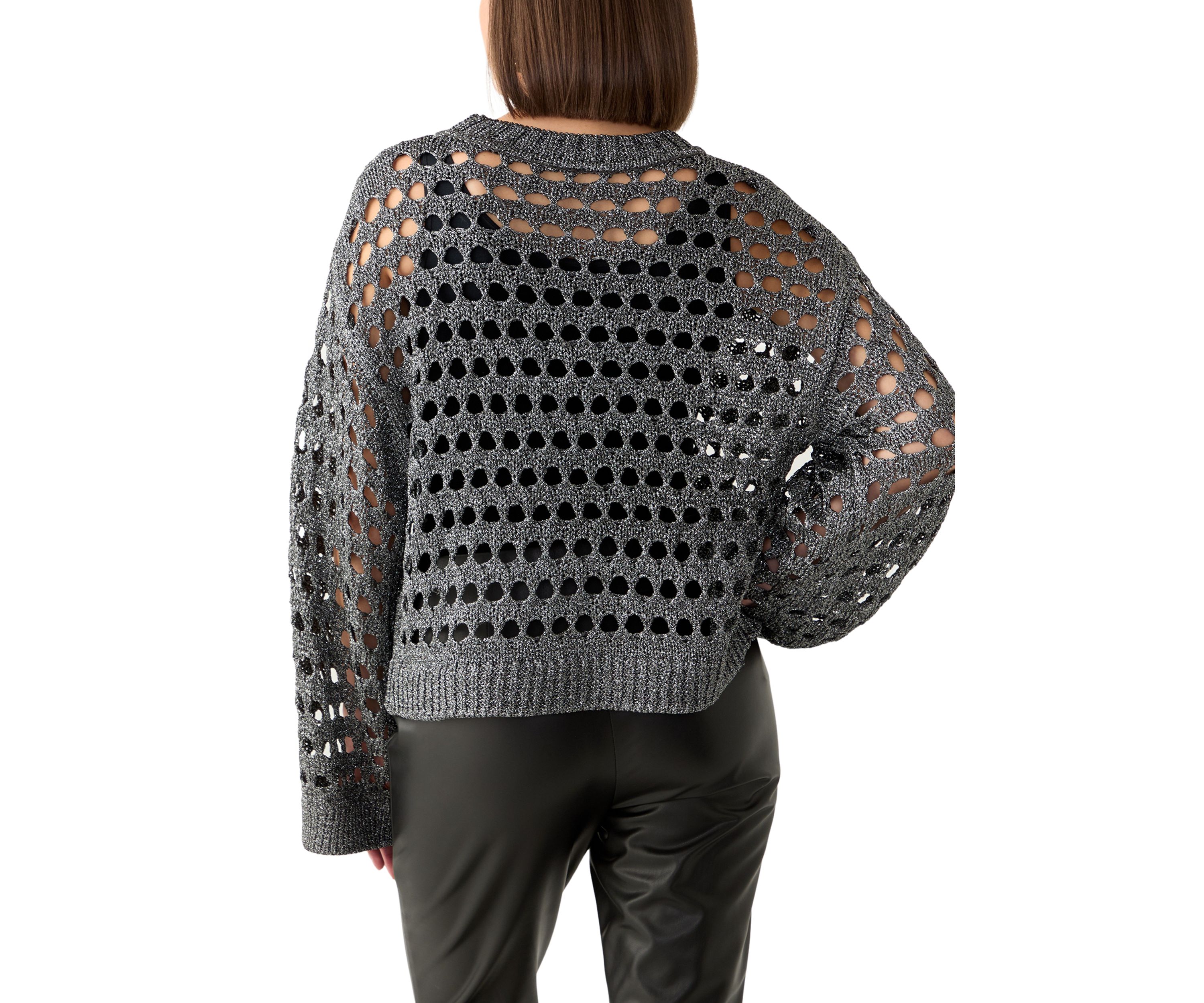 Womens Long Sleeve Lurex Crochet Sweater