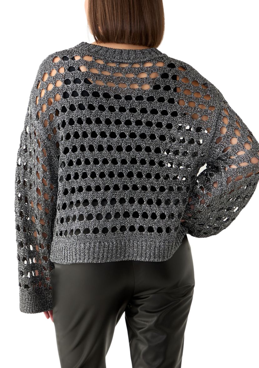 Womens Long Sleeve Lurex Crochet Sweater