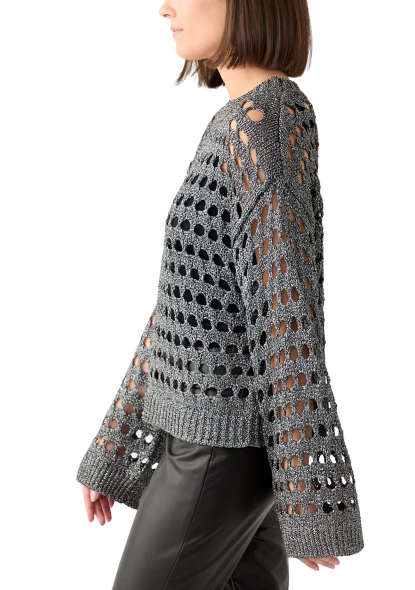 Womens Long Sleeve Lurex Crochet Sweater