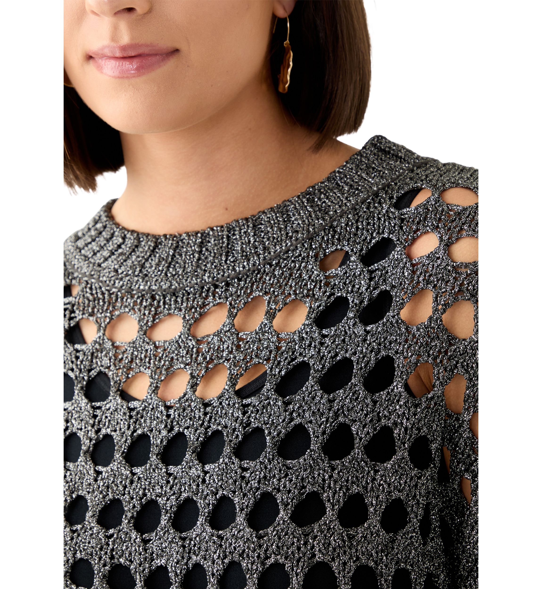 Womens Long Sleeve Lurex Crochet Sweater