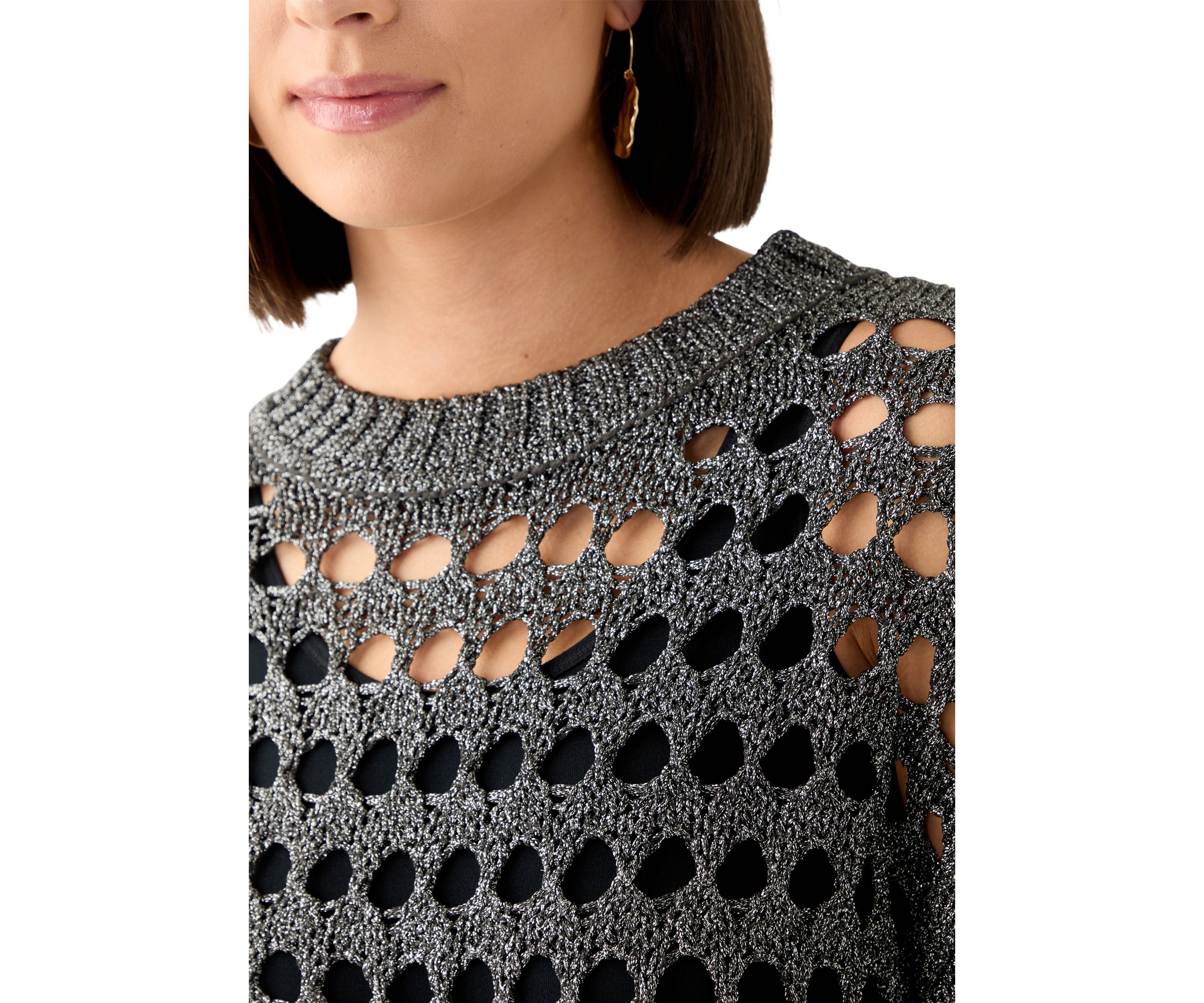 Womens Long Sleeve Lurex Crochet Sweater