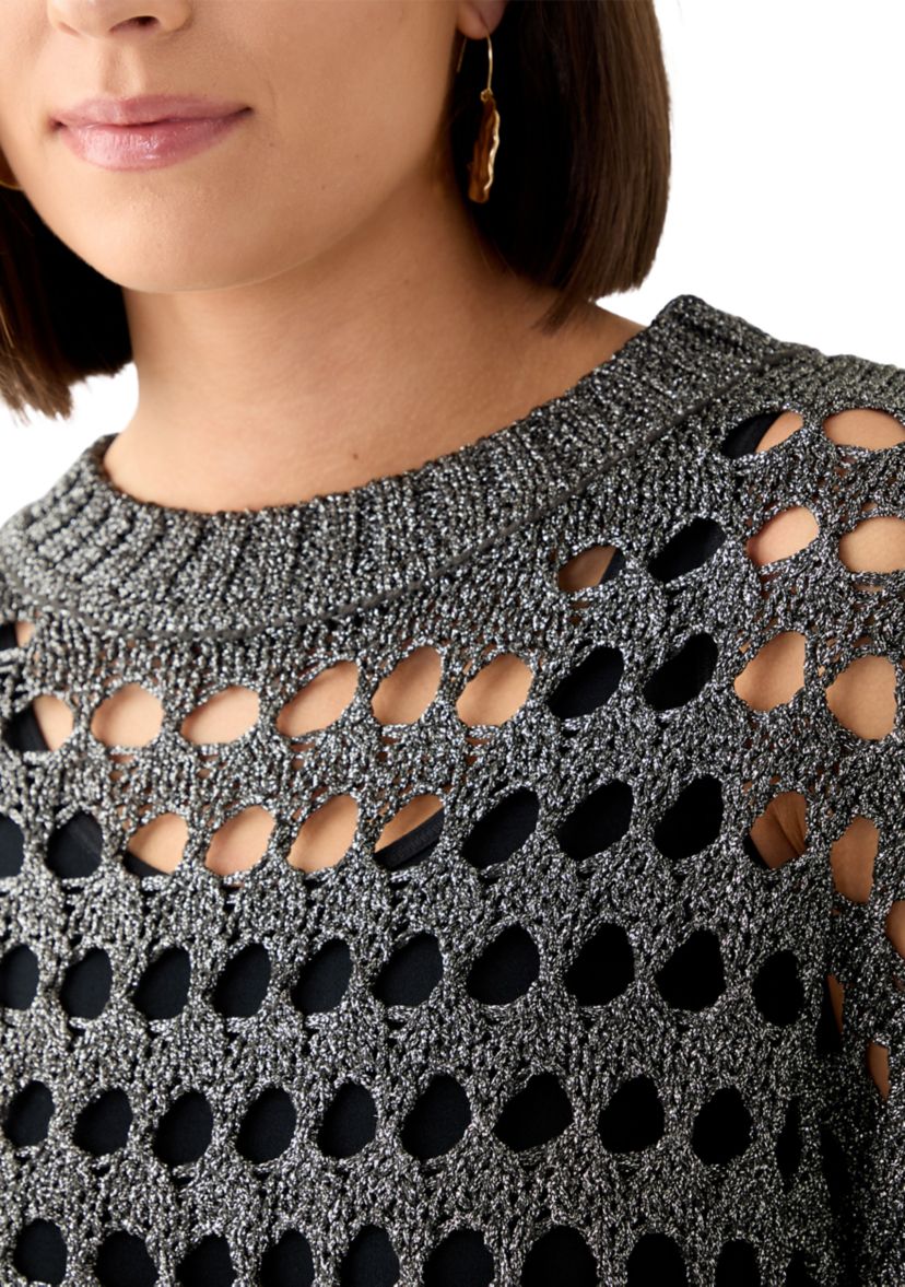 Womens Long Sleeve Lurex Crochet Sweater