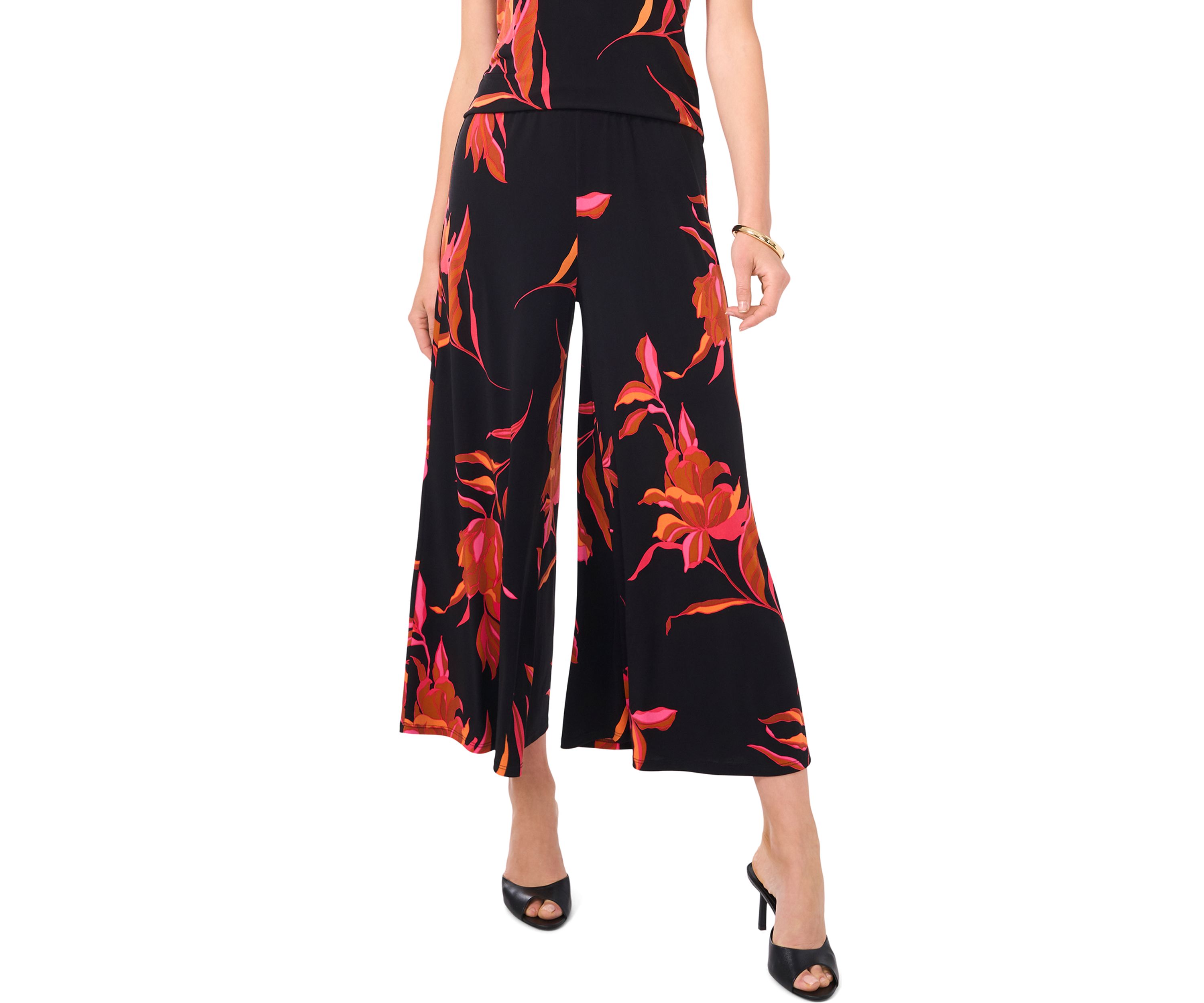 Womens Floral Wide Leg Cropped Pants
