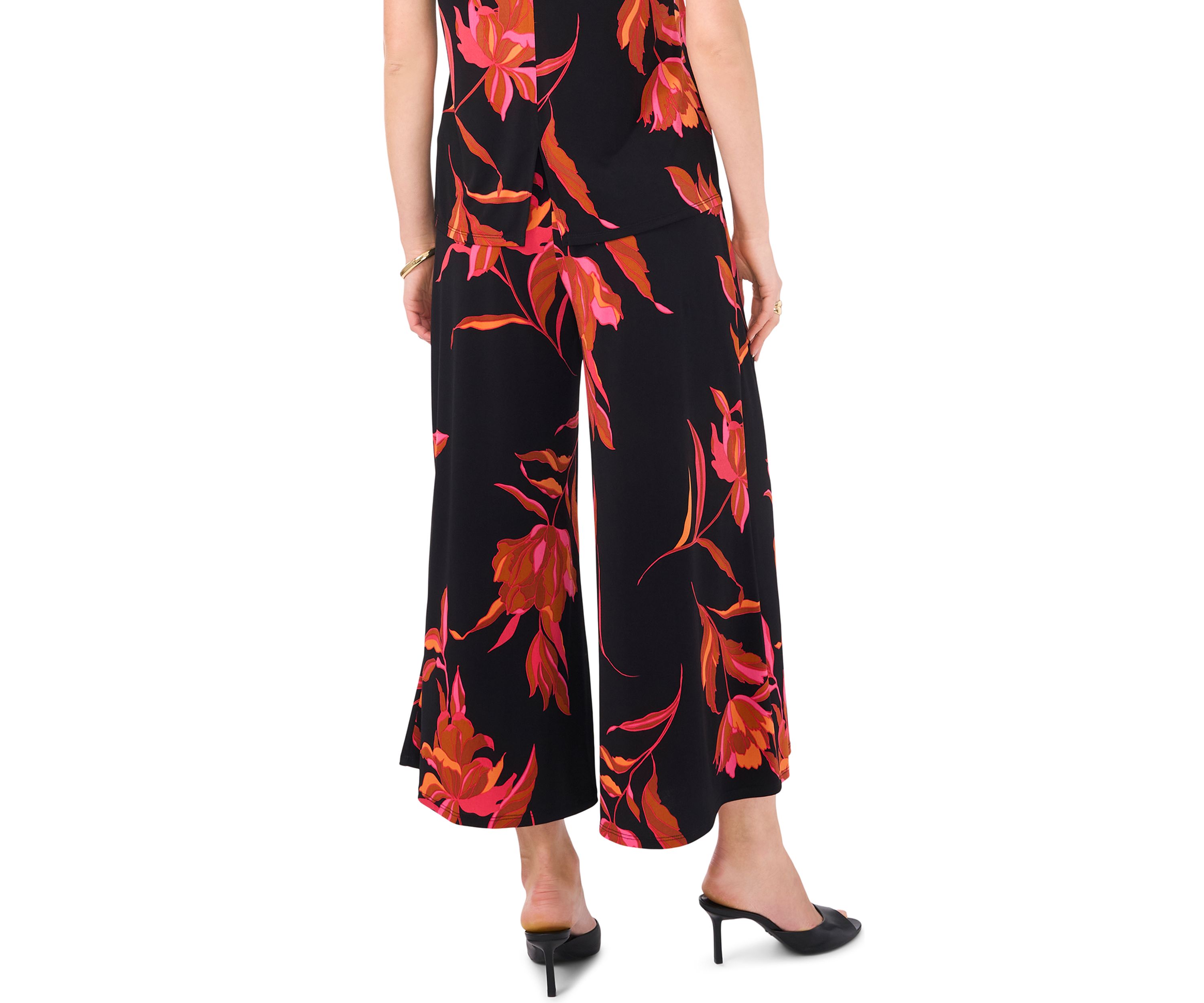 Womens Floral Wide Leg Cropped Pants