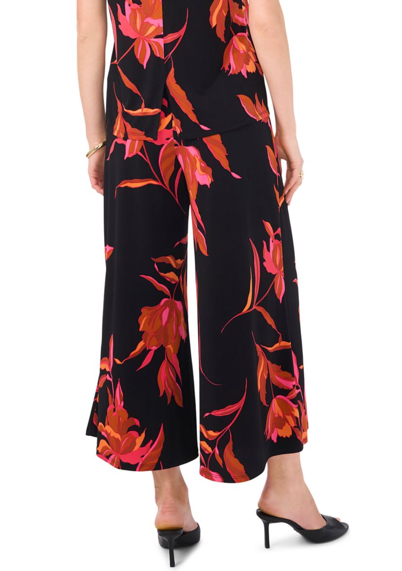 Womens Floral Wide Leg Cropped Pants