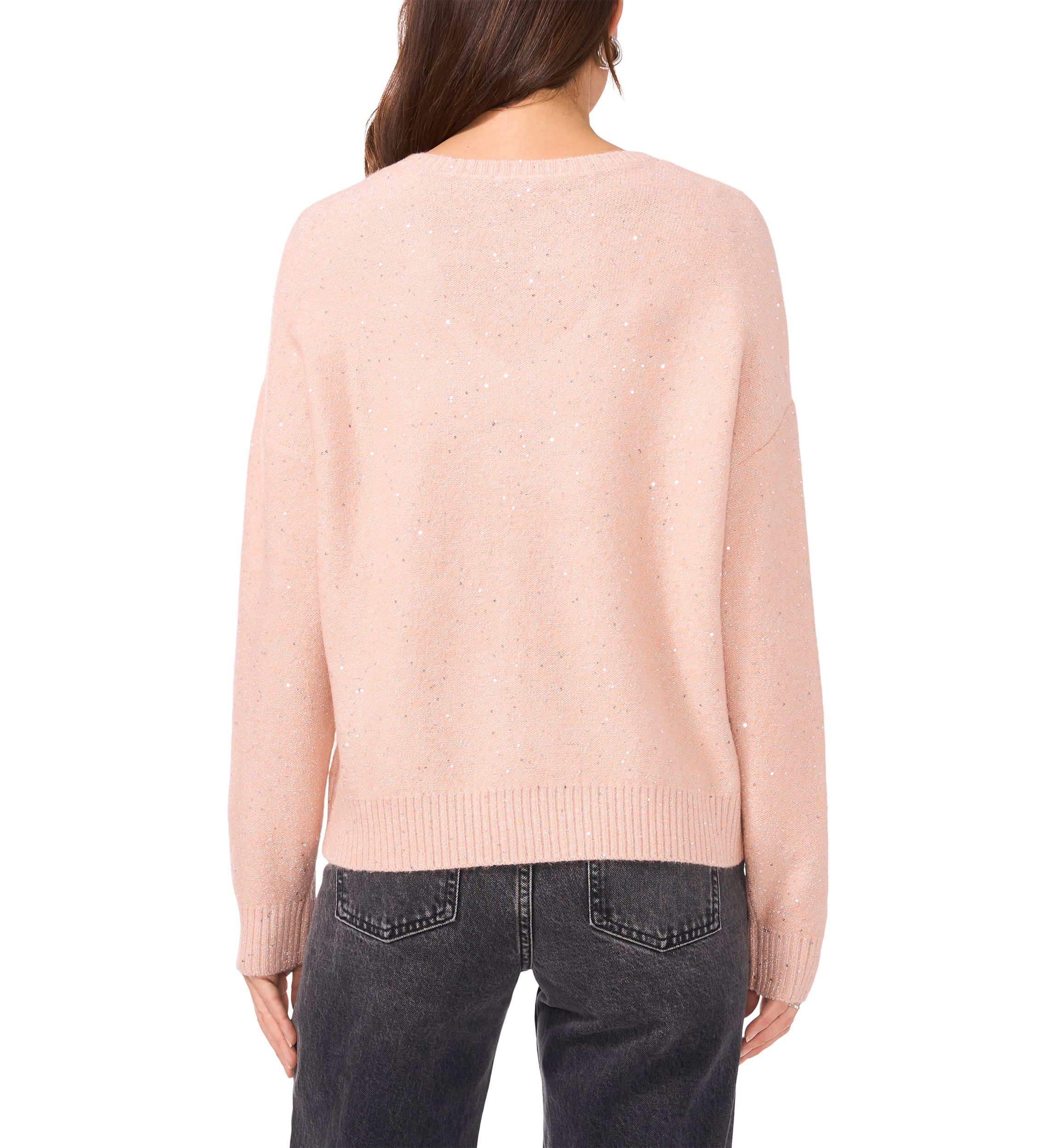 Womens Long Sleeve V-Neck Sequin Sweater 
