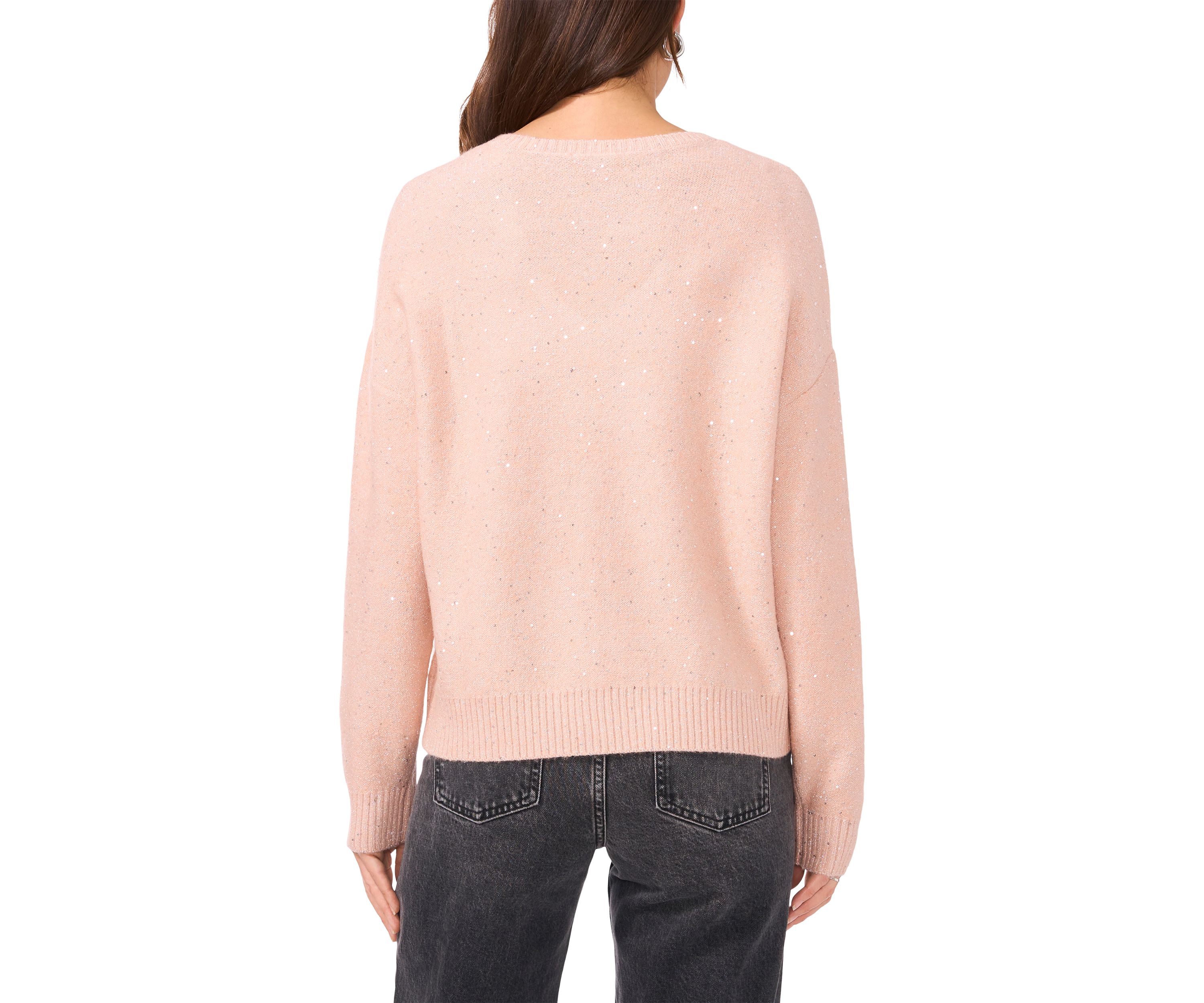 Womens Long Sleeve V-Neck Sequin Sweater 