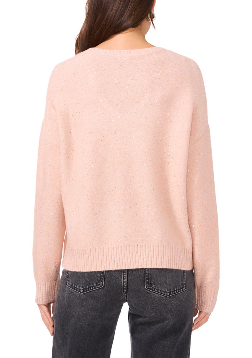 Womens Long Sleeve V-Neck Sequin Sweater 