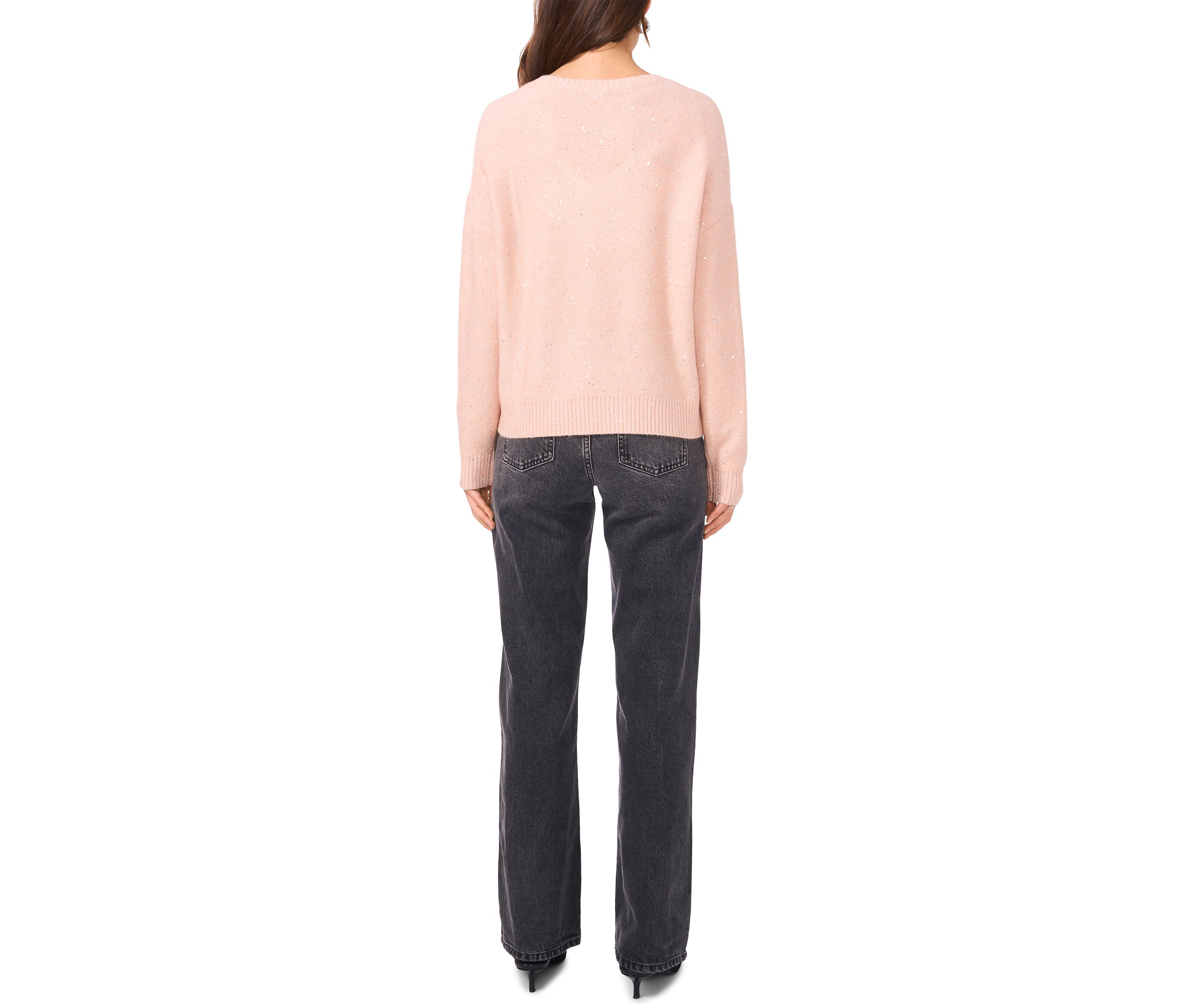 Womens Long Sleeve V-Neck Sequin Sweater 