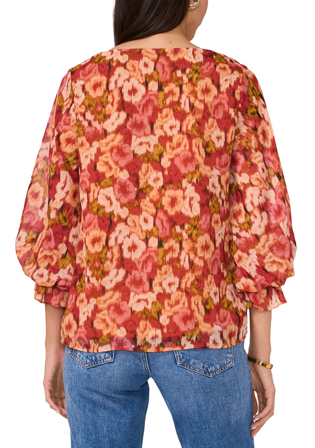 Womens Printed Smocked Sleeve Blouse