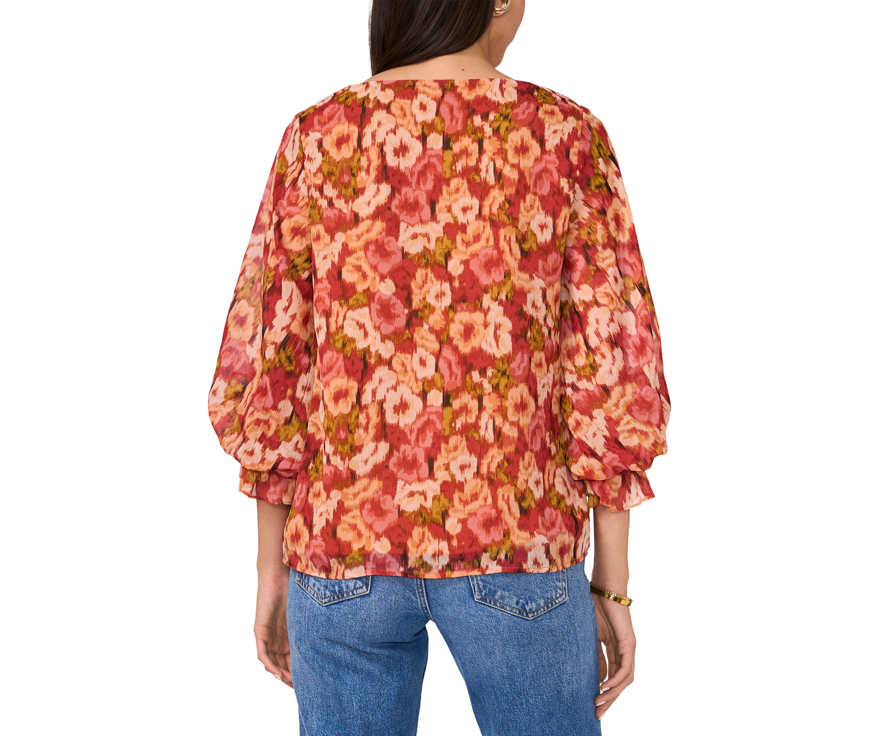 Womens Printed Smocked Sleeve Blouse