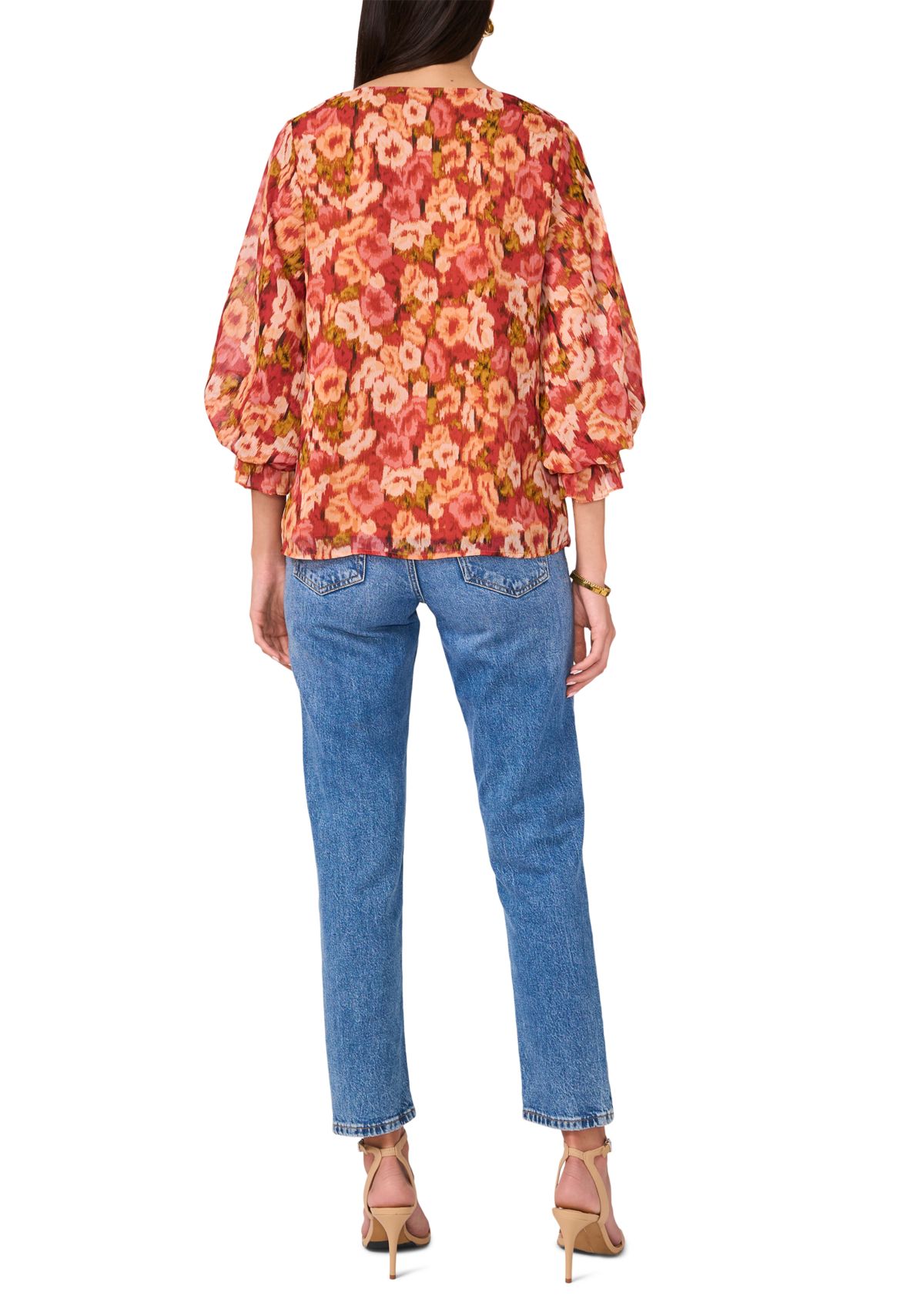 Womens Printed Smocked Sleeve Blouse