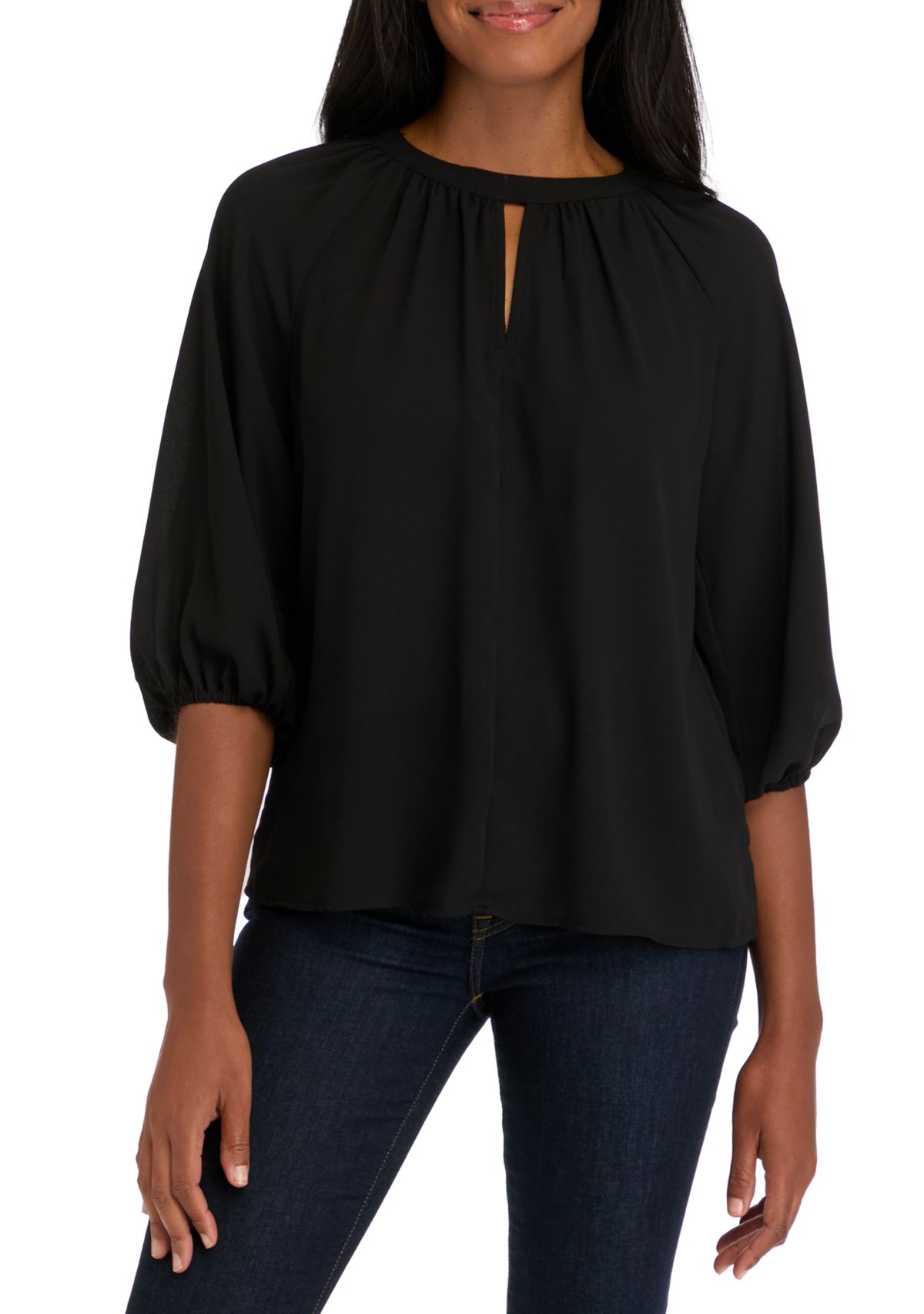 Womens 3/4 Sleeve Keyhole Blouse