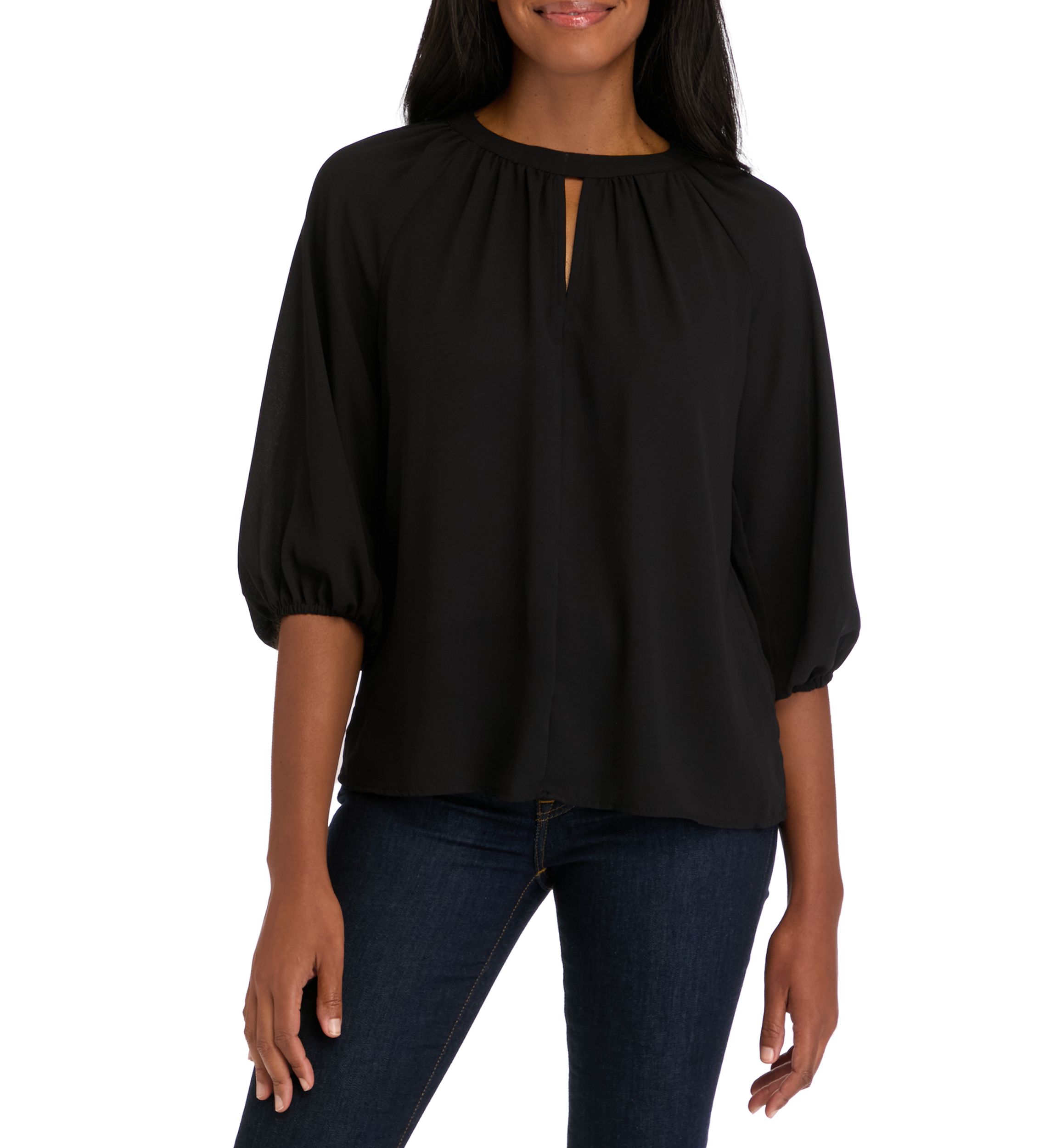 Womens 3/4 Sleeve Keyhole Blouse